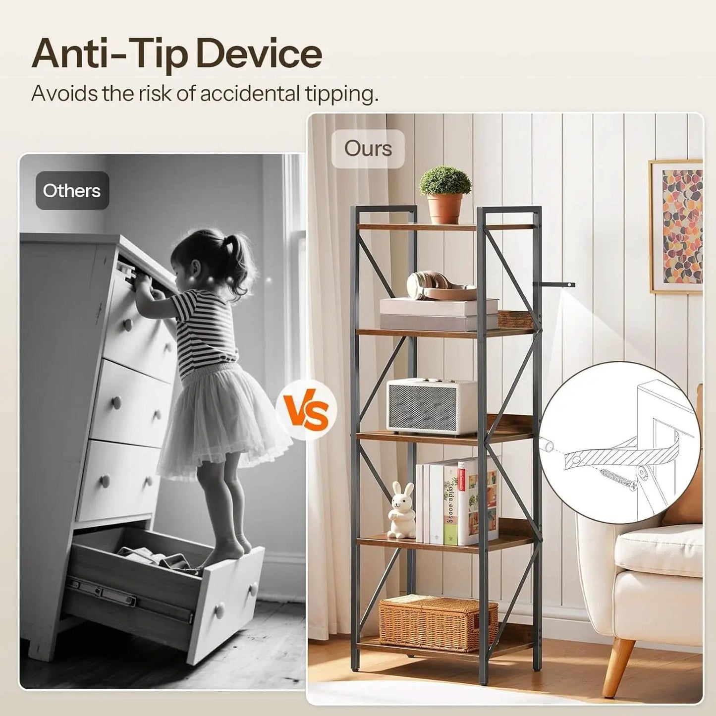 Industrial 5-Tier Bookshelf With Metal Frame 52-Inch Brown from PriceLows™