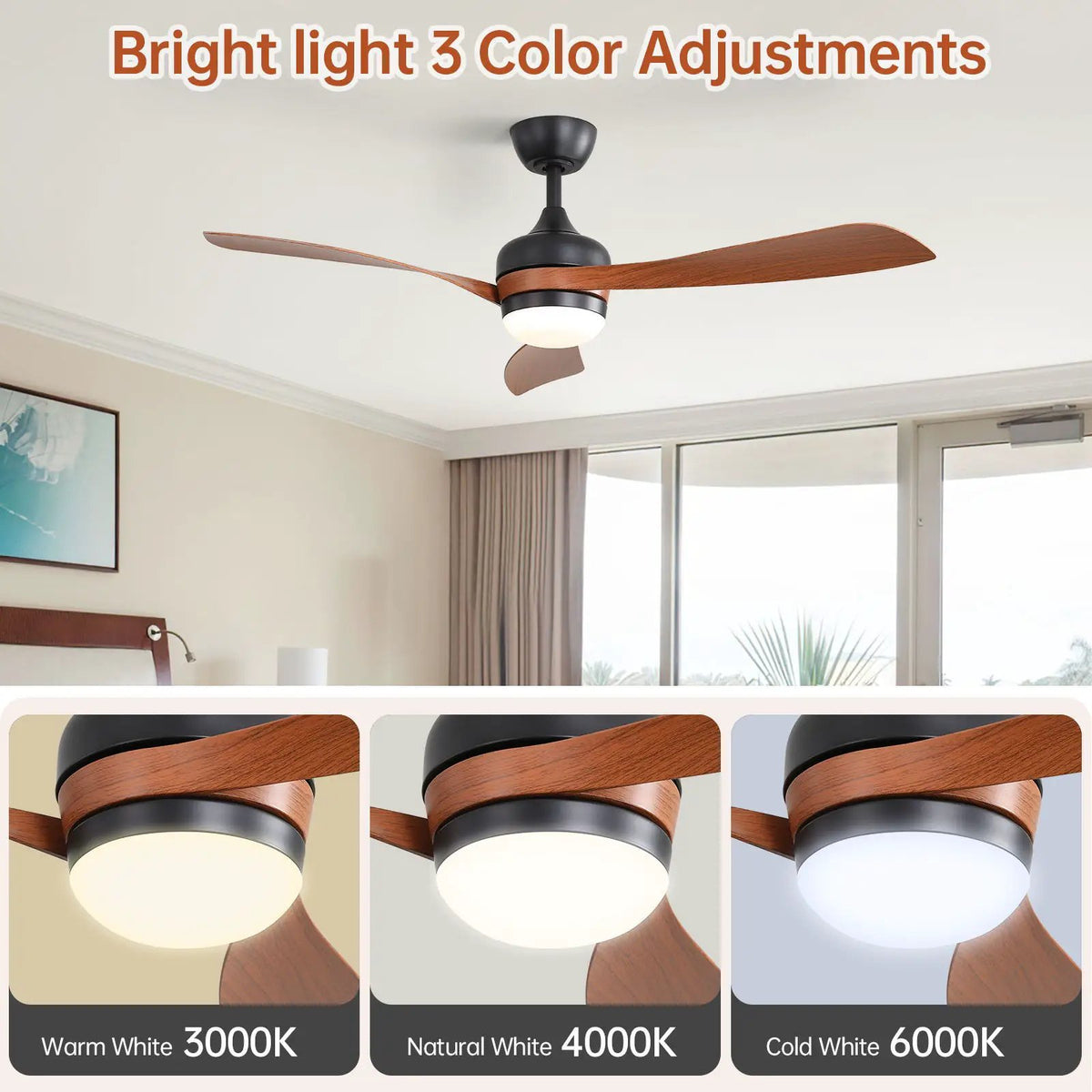 3-Blade Ceiling Fan | 52 Inch Span | Reversible DC Motor | Remote And 3 Downrods