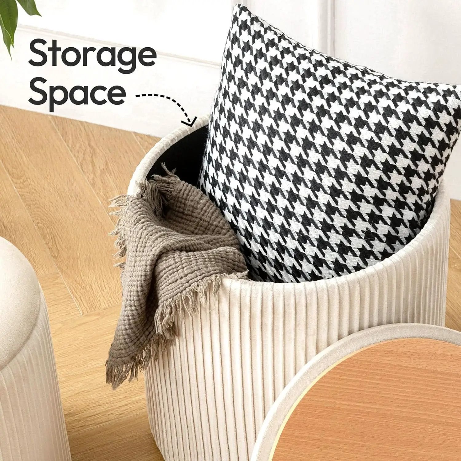 Beige Velvet Storage Ottoman With Hidden Compartment from PriceLows™