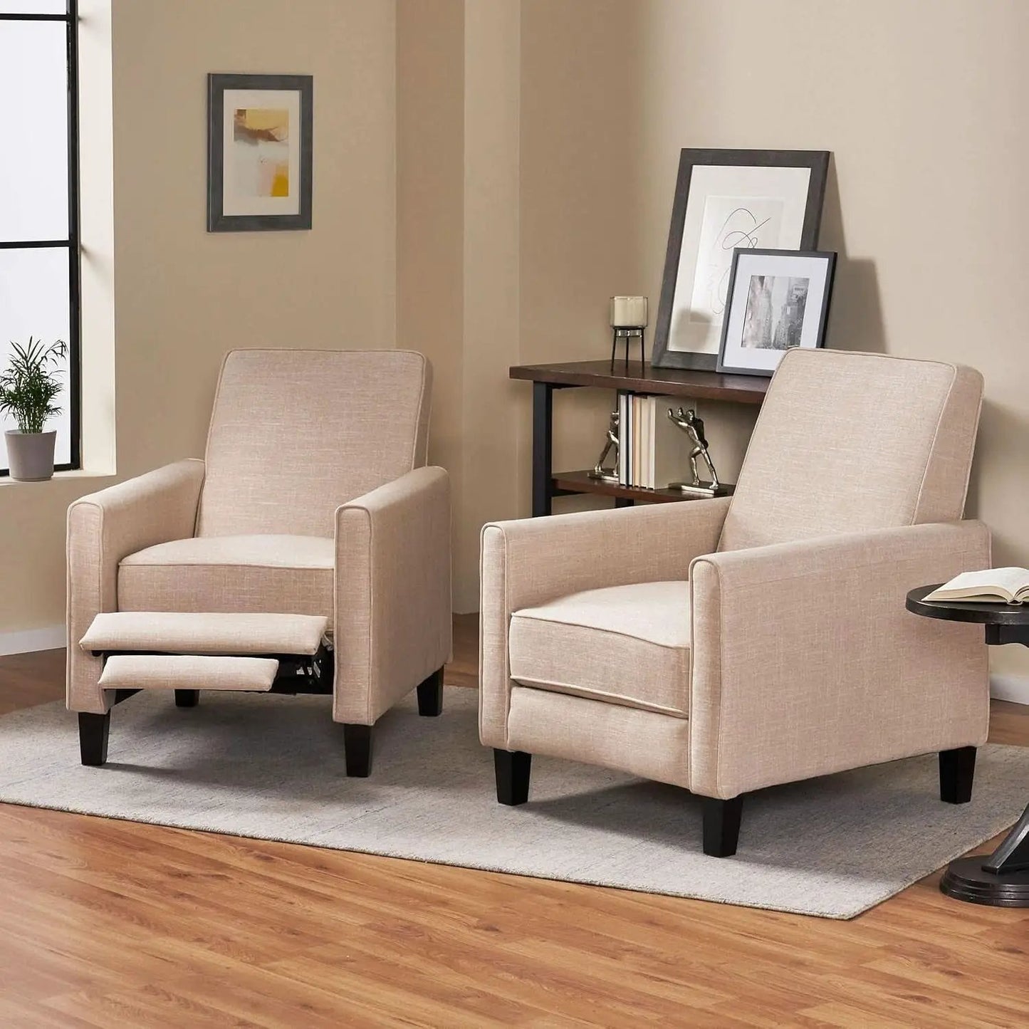 Compact Fabric Recliner Set Of 2 In Beige And Dark Brown from PriceLows™