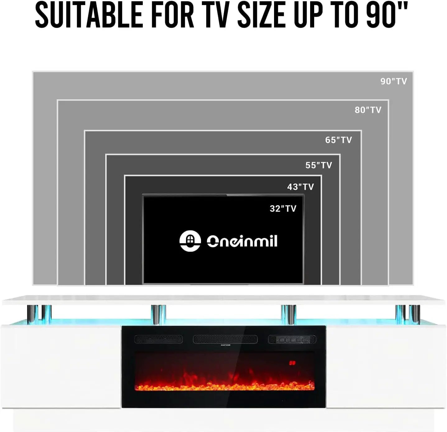 80 Inch White Electric Fireplace TV Stand With LED Lights from PriceLows™