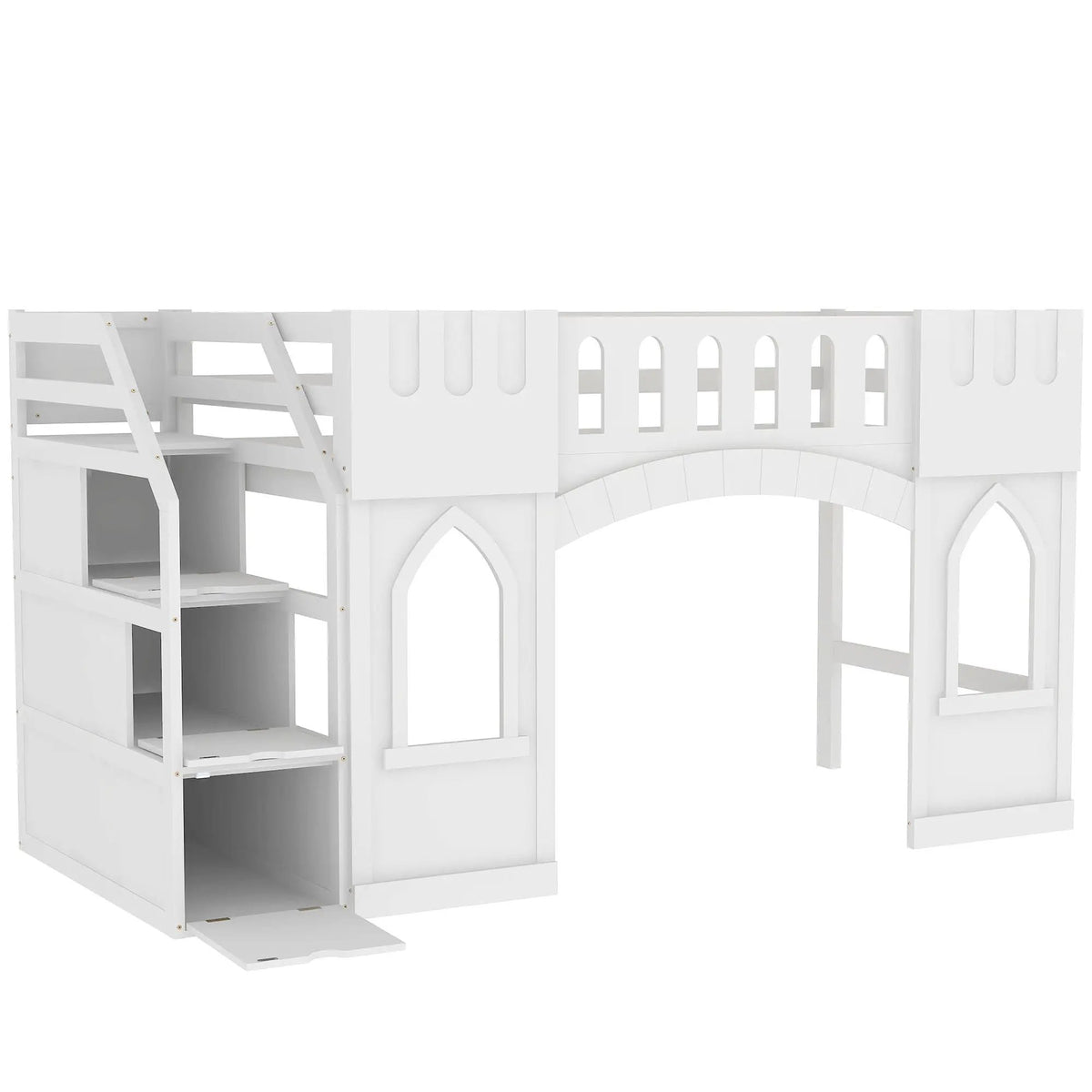 Kids Wooden Loft Bed | Storage Staircase | Dual Windows