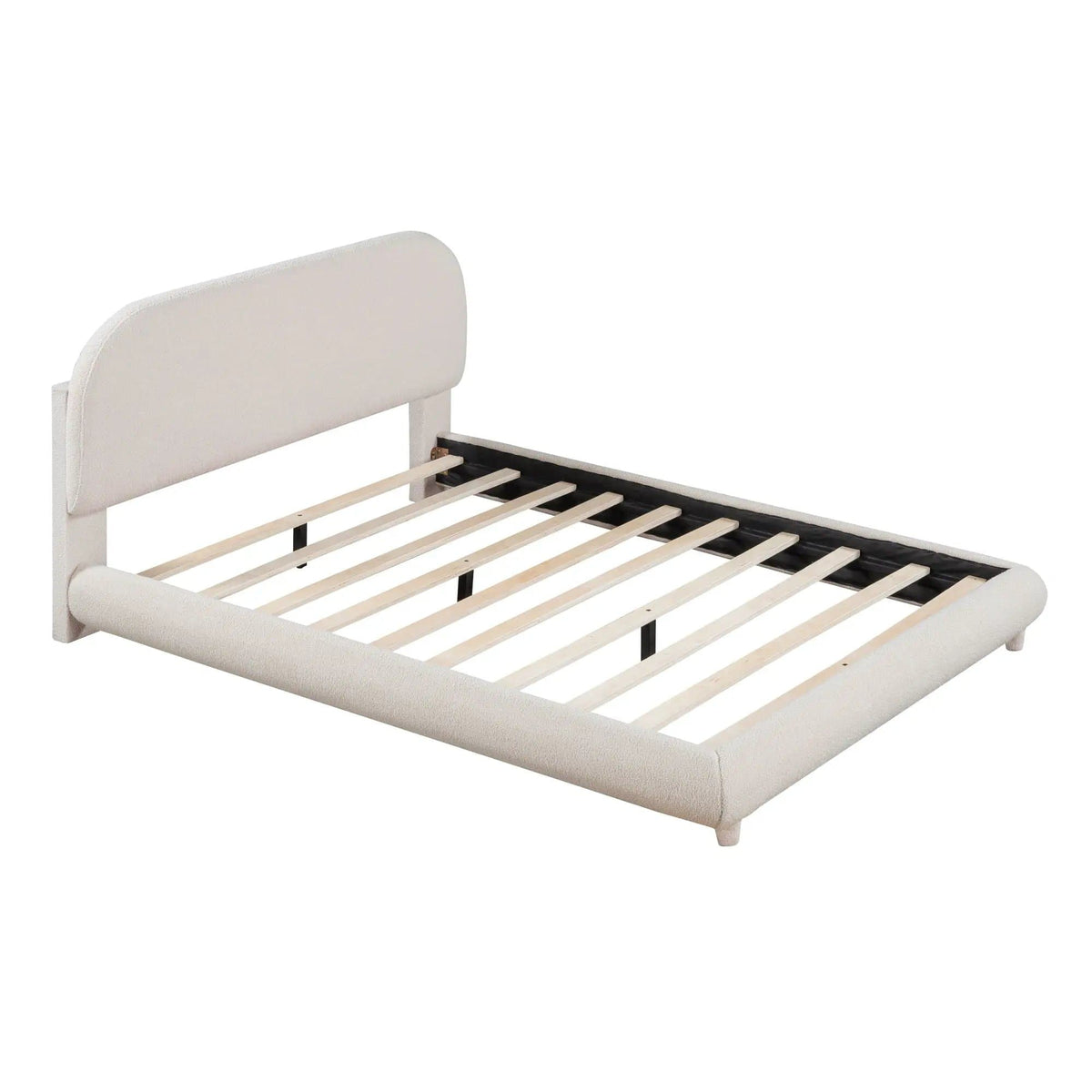 Upholstered Platform Bed With Thick Solid Frame And Stylish Curve-Shaped Design | 2 Pieces | Fabric & Wood | Bedroom