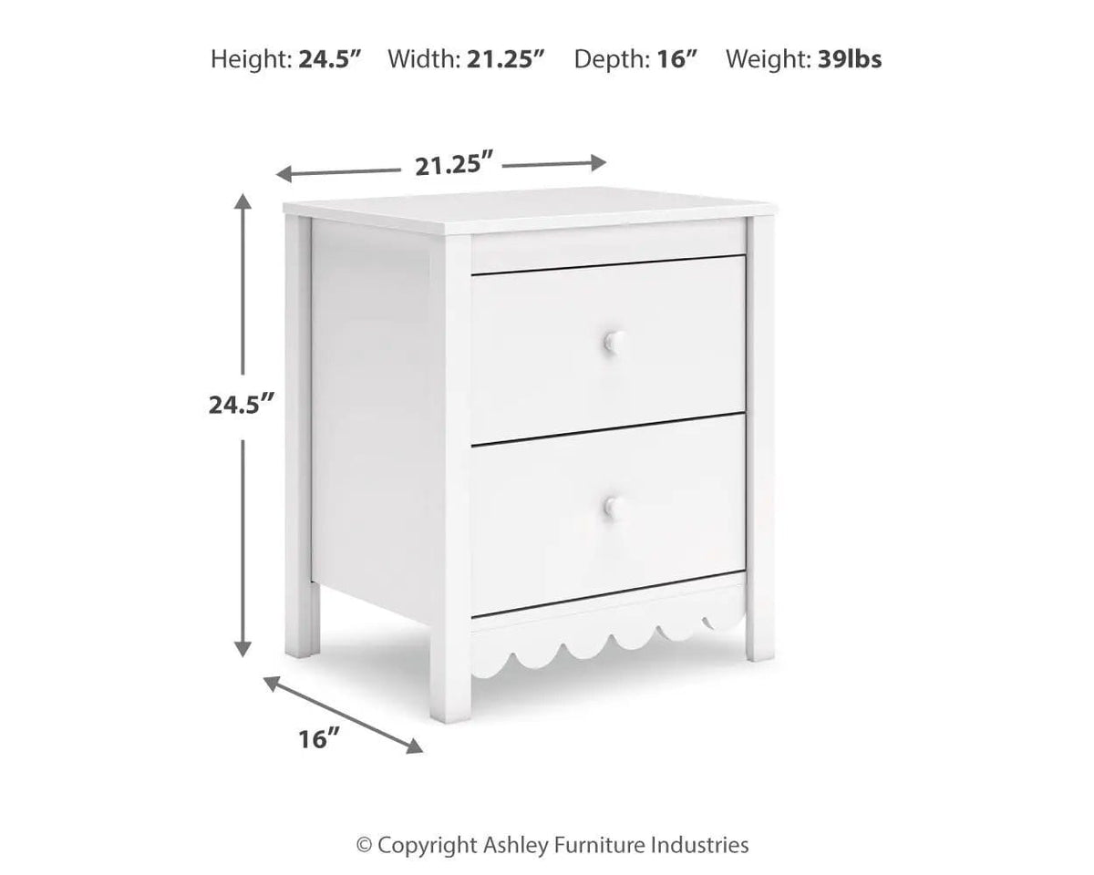 Hallityn Two Drawer Night Stand Nightstand | 21.34 x 15.94 x 24.37 in | Engineered Wood & Mdf | White