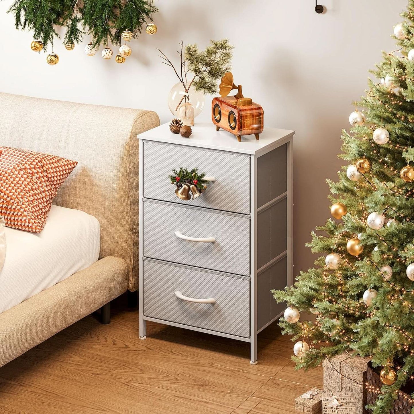 Light Grey Dresser With 3 Drawers For Bedroom Nightstand from PriceLows™