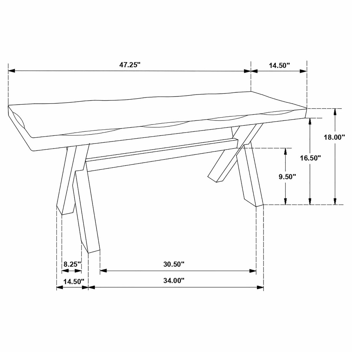 Alston 47-inch Solid Wood Dining Bench Knotty Nutmeg | 47.25 x 14.5 x 18 in | Solid Wood & Rubberwood | Dining Room