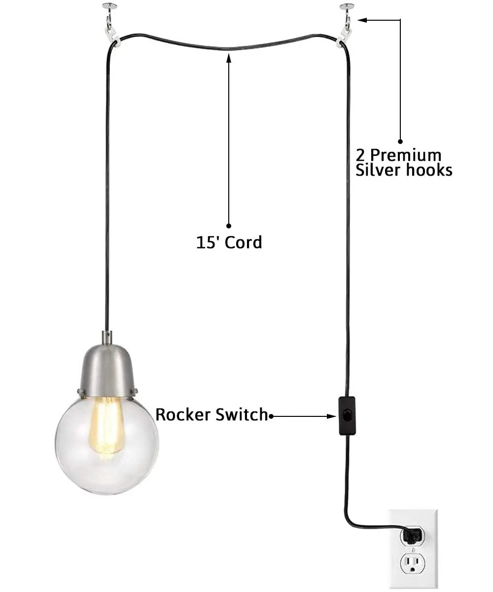 Plug-In Hanging Pendant | Brushed Nickel | 15ft Swag Cord