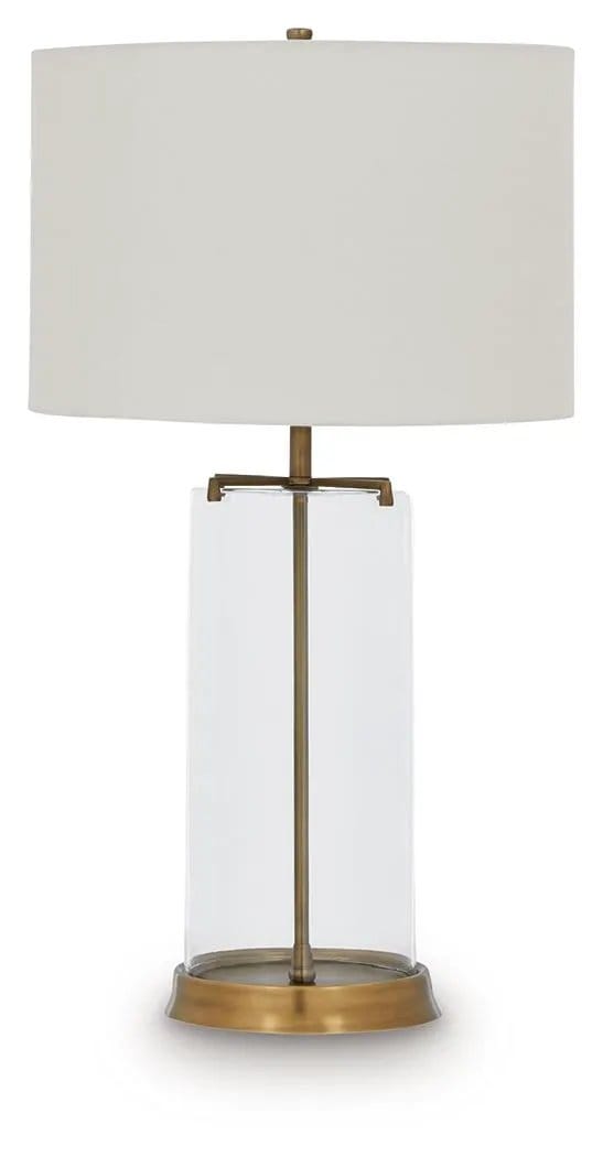 Gizeh Glass Table Lamp | 18.25 x 18.25 x 32.13 in | Fabric & Glass | Clear / Gold Finish