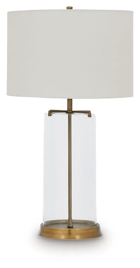 Gizeh Glass Table Lamp | 18.25 x 18.25 x 32.13 in | Fabric & Glass | Clear / Gold Finish