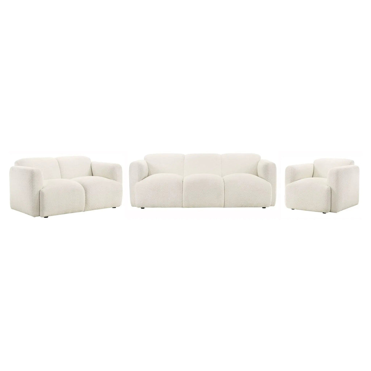 Dorset 3-piece Upholstered Round Track Arm Sofa Set | 3-Piece Set | Fabric | White