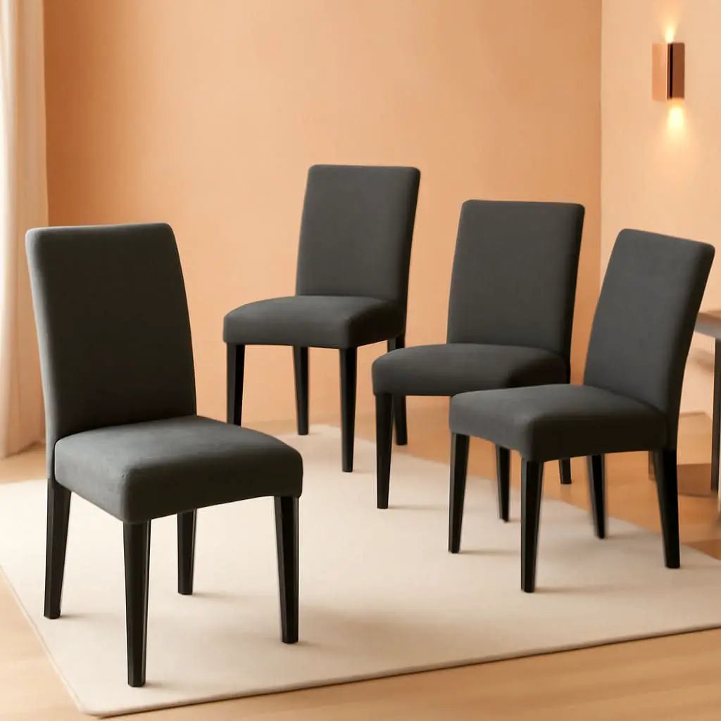 Dark Grey Upholstered Dining Chairs Set Of 4 With Wood Legs from PriceLows™