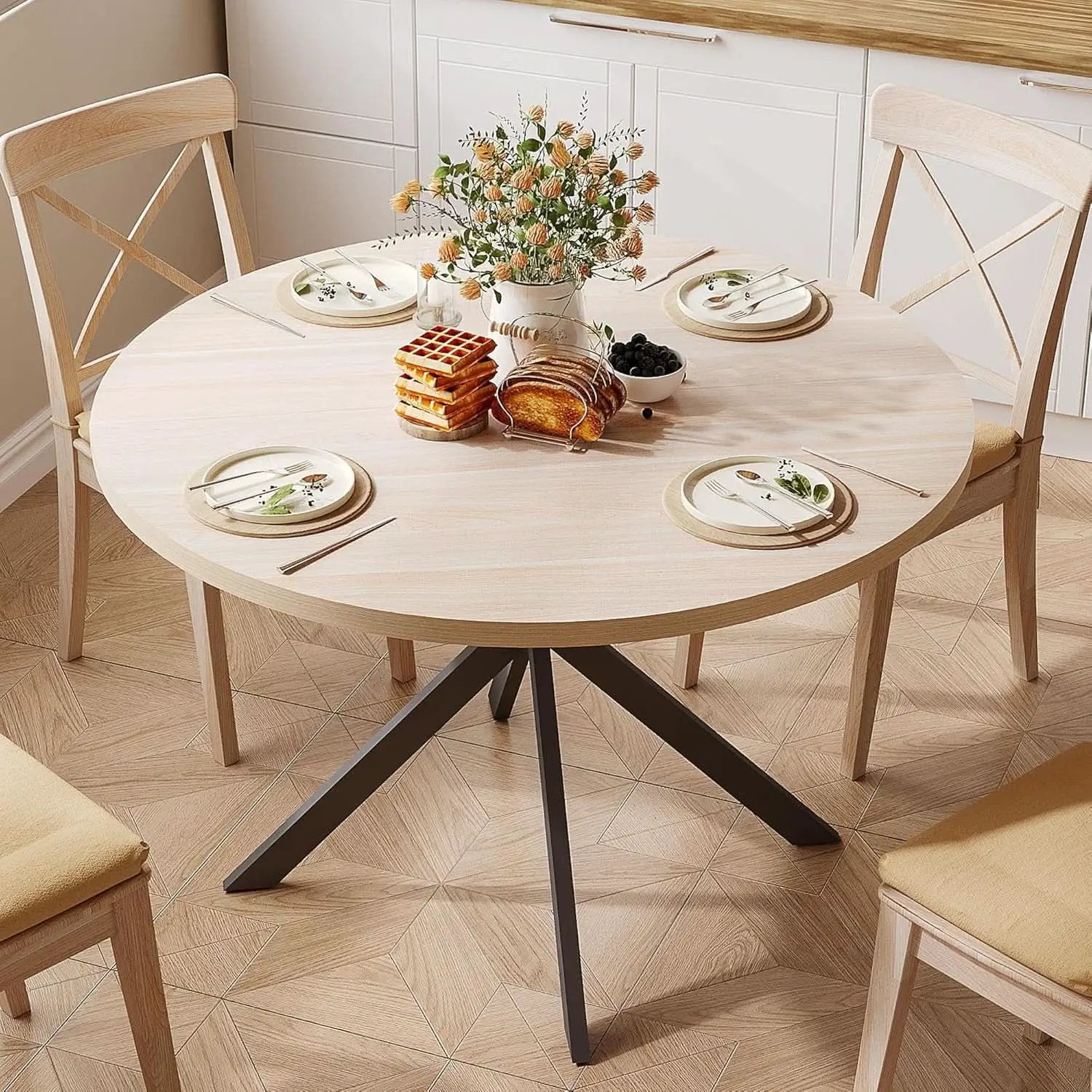 Round 47 Inch Circular Dining Table Natural Oak Finish from PriceLows™