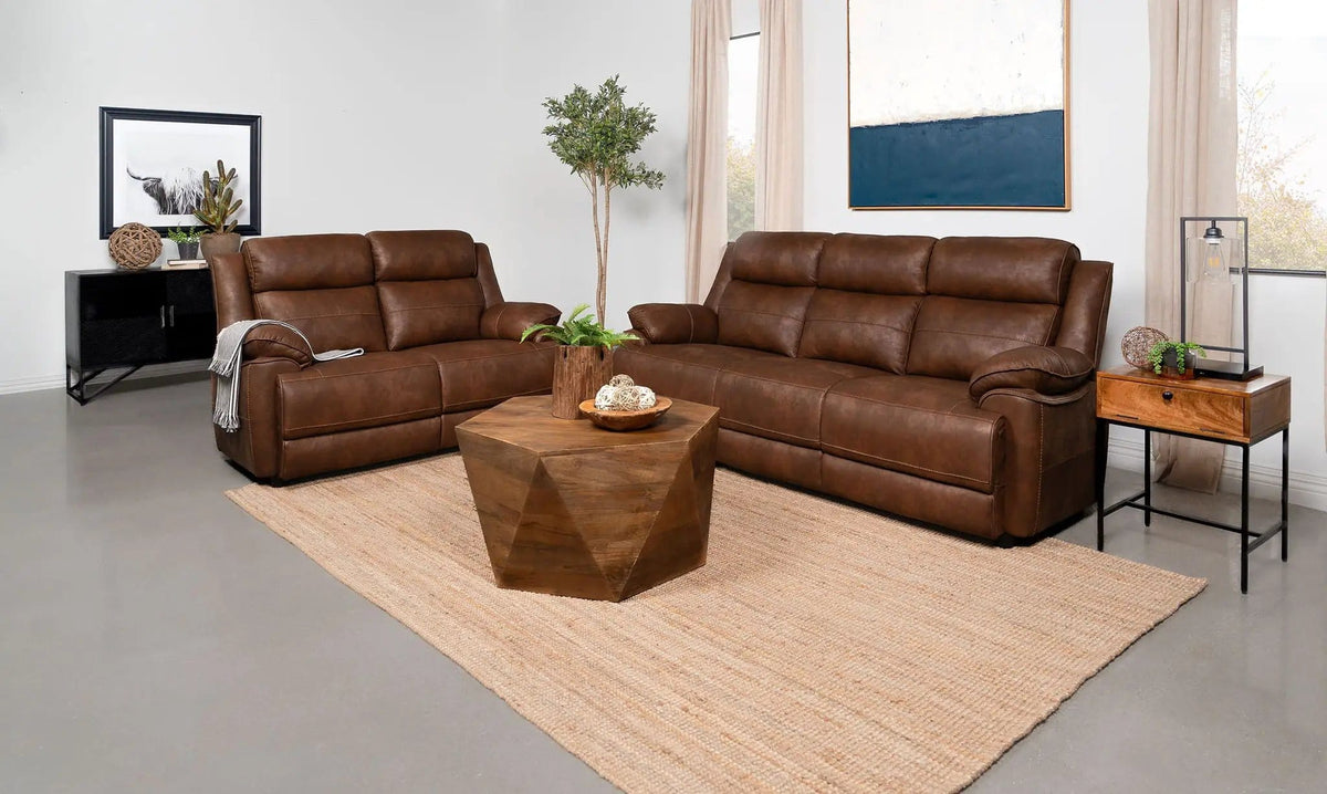 Ellington 2-piece Upholstered Padded Arm Sofa Set | 2-Piece Set | Faux Leather | Dark Brown