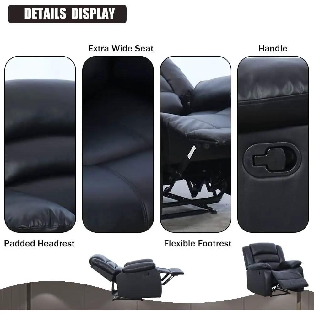 Black Bonded Leather Recliner With Overstuffed Arm And Back from PriceLows™
