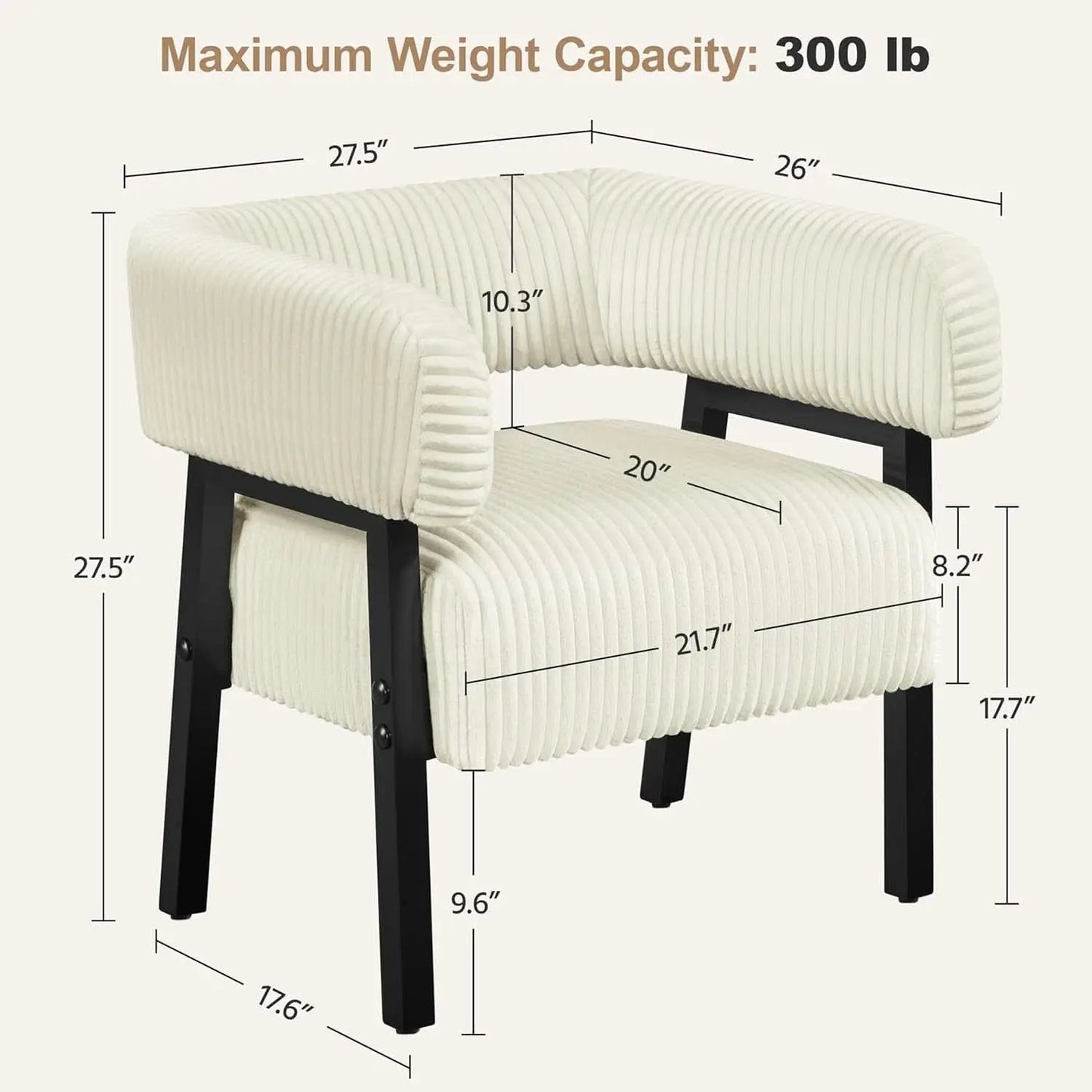 Beige Corduroy Barrel Chair Set Of 2 With Wood Legs from PriceLows™