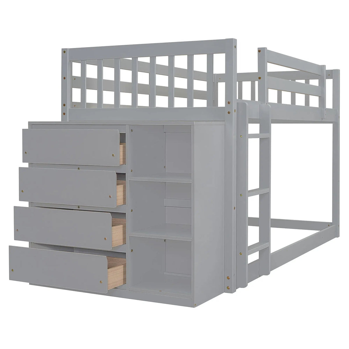 Bunk Bed | Solid Pine Frame | Four Drawers And Three Shelves | Full Size