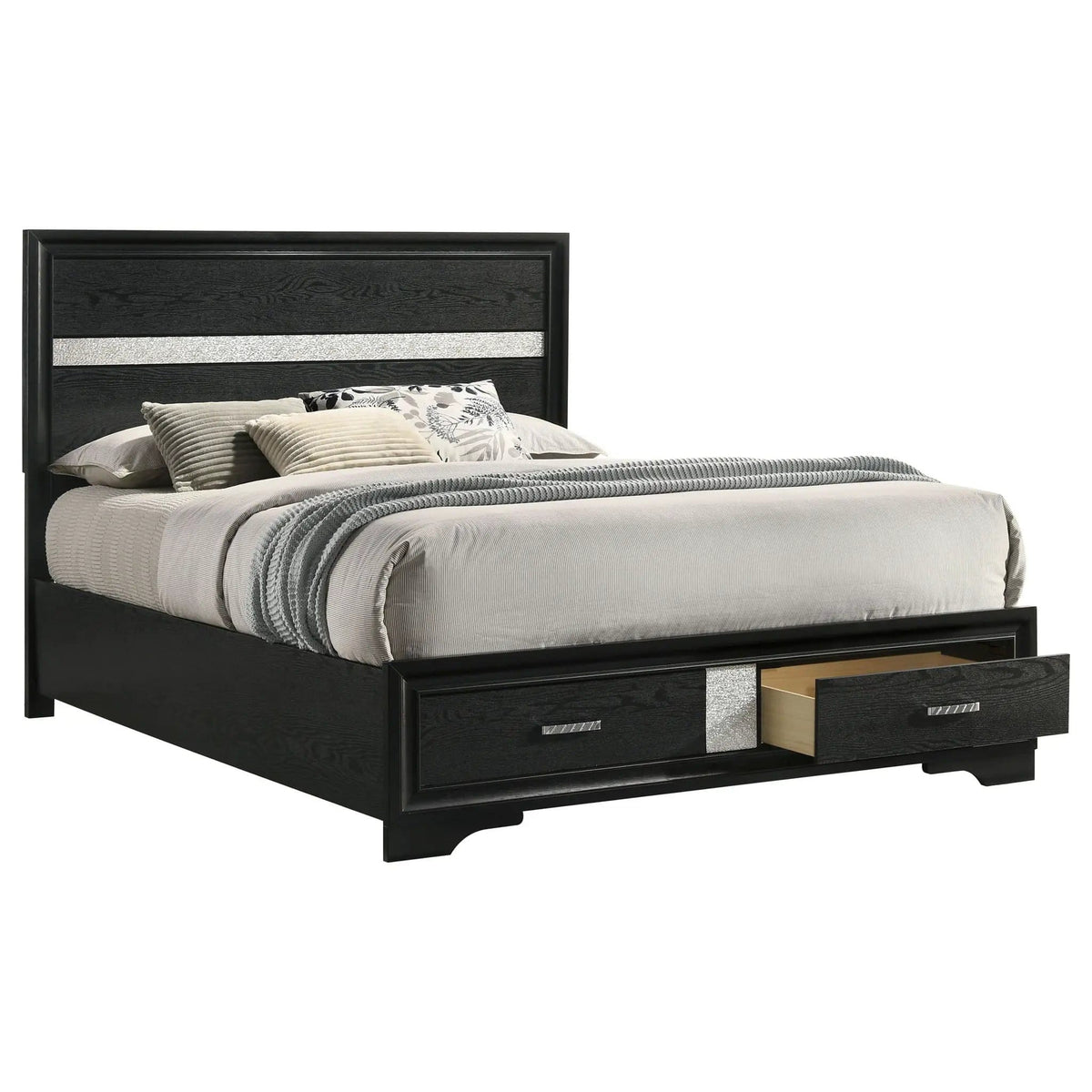 Miranda 51-inch Wood Queen Storage Panel Bed | 63.5 x 83.75 x 50.25 in | Wood | Black