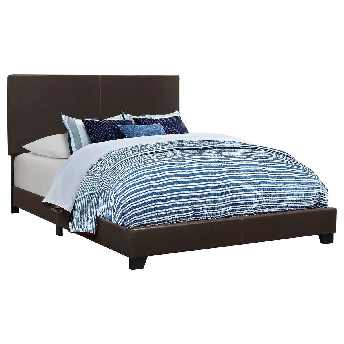 Dorian Faux Leather Upholstered Queen Panel Bed | 64.25 x 86.25 x 45.75 in | Faux Leather & Wood | Brown