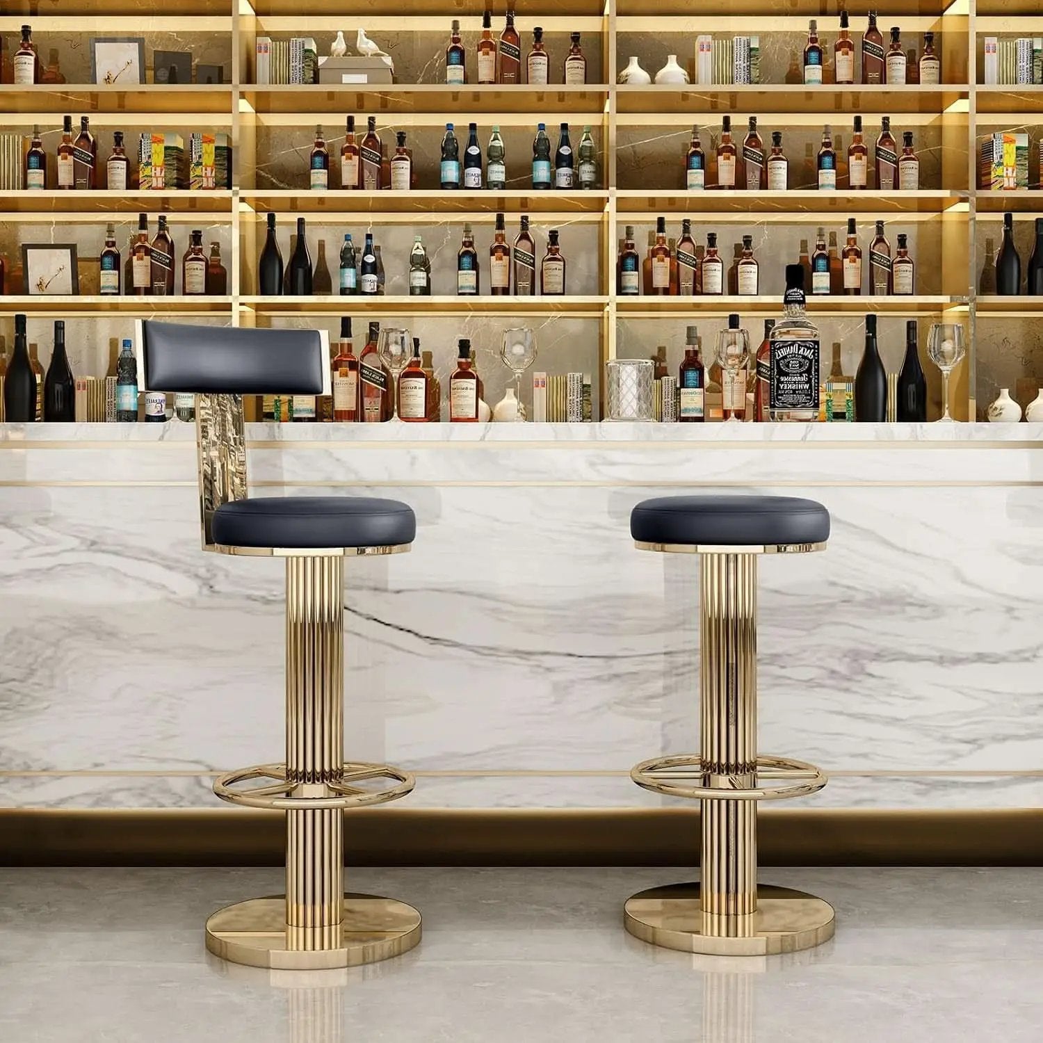 Black Gold Swivel Bar Stool With Backrest And Adjustable from PriceLows™