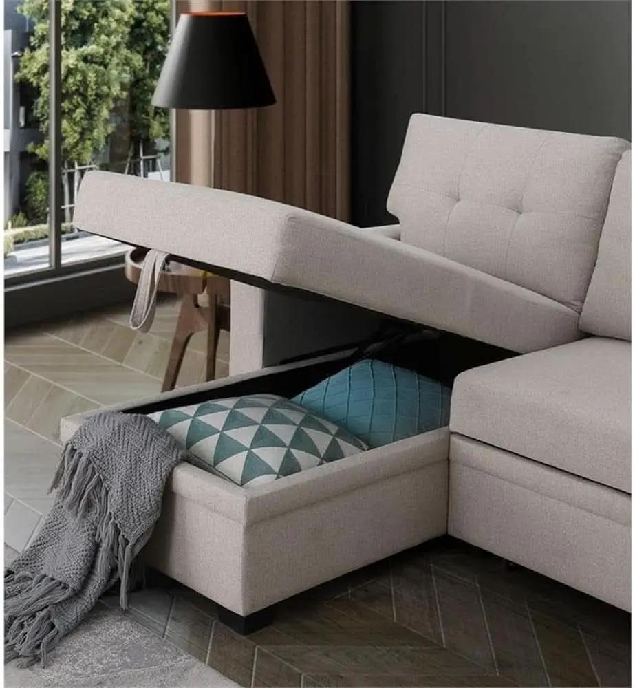 Beige L Shaped Convertible Sleeper Sectional Couch from PriceLows™