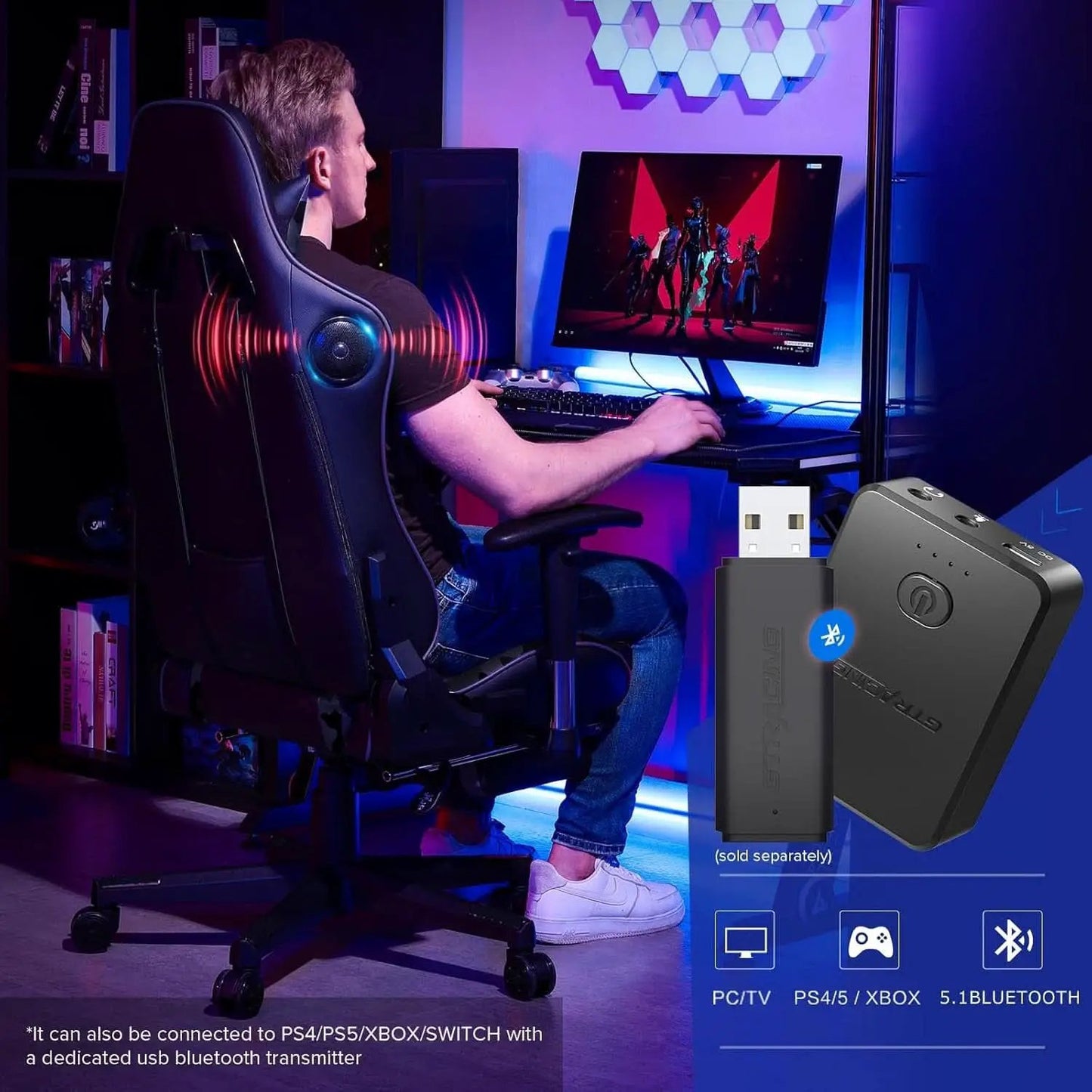 Gaming Chair With Bluetooth Speakers And Footrest Blue from PriceLows™