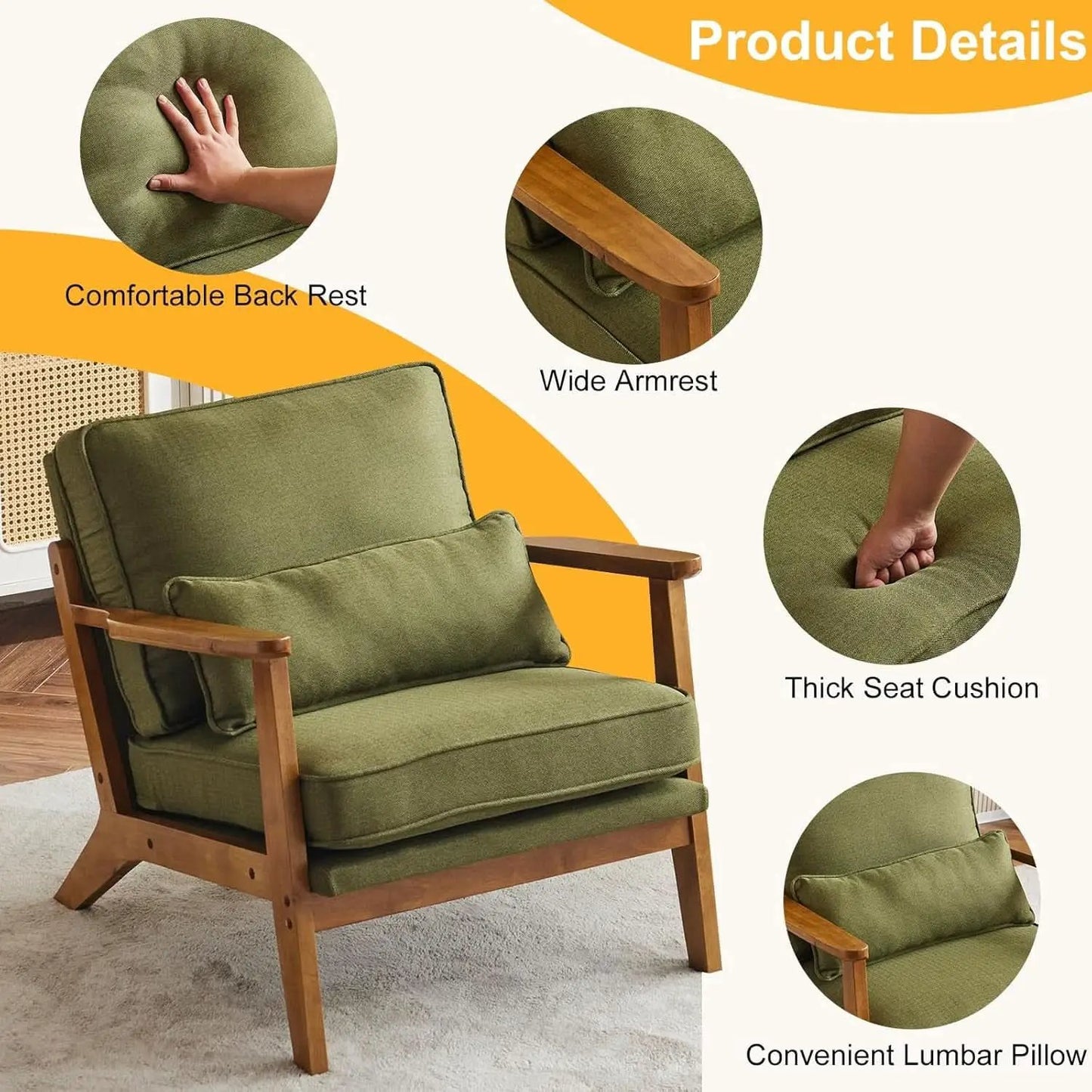 Green Luxury Upholstered Armchair With Lumbar Pillow from PriceLows™