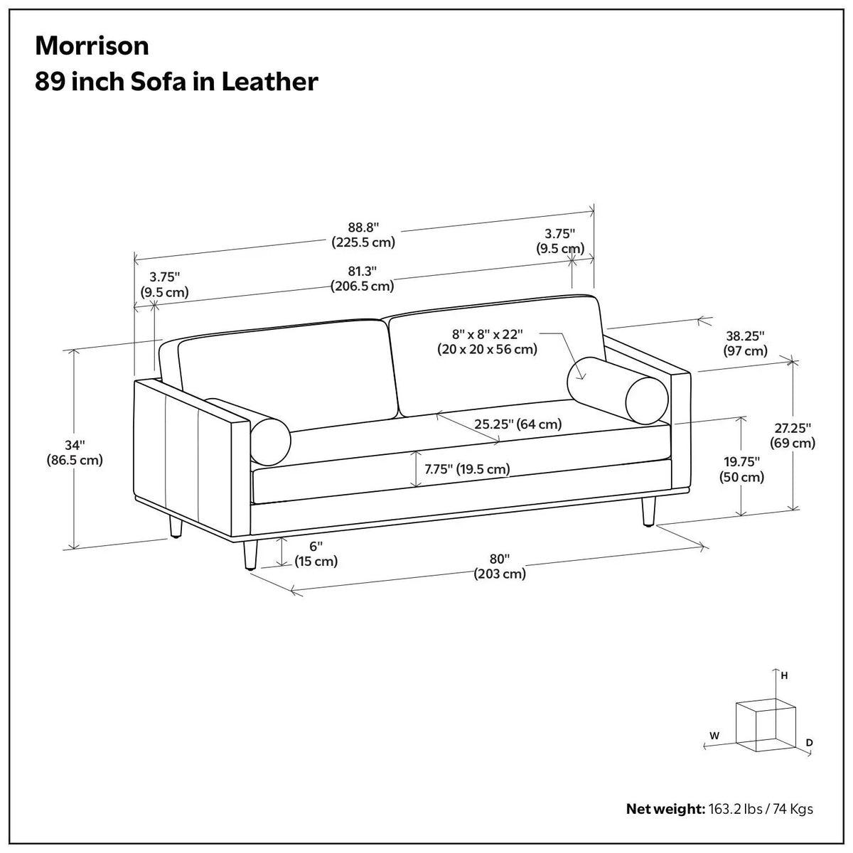 Morrison Upholstered Sofa | Recycled Blend Fabric | Single Bench Seat Cushion | 72 Inch Length