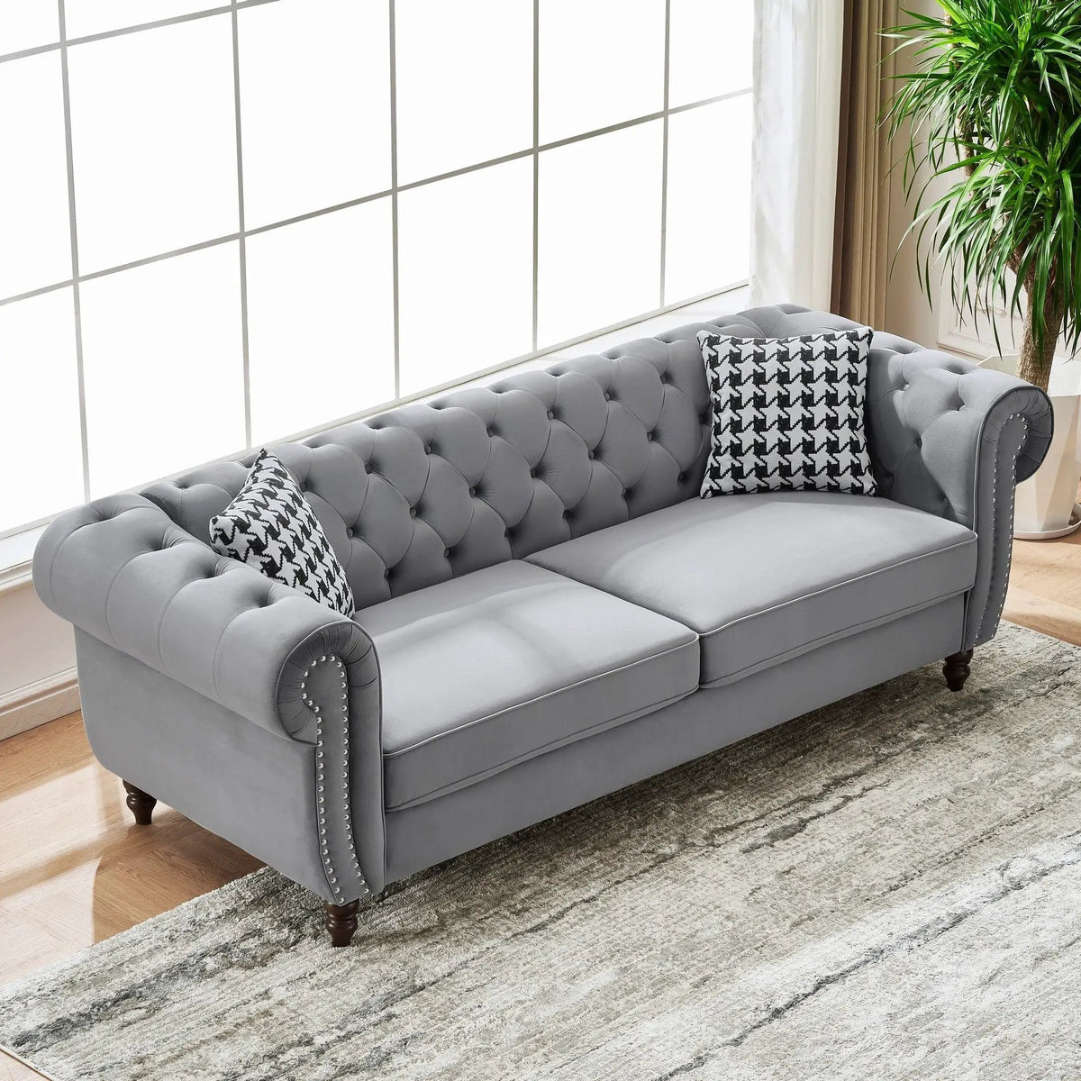 Sofa | Chesterfield Roll Arms | Tailored Fabric | 3 Seater