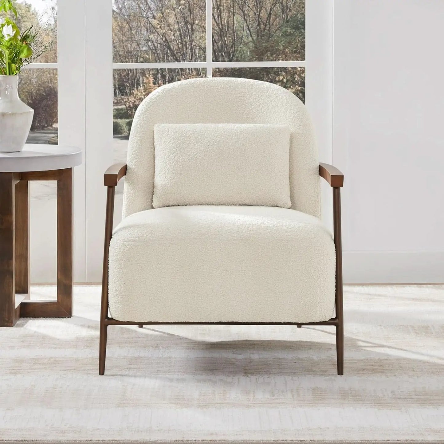Ivory Faux Sherpa Armchair With Metallic Framework from PriceLows™