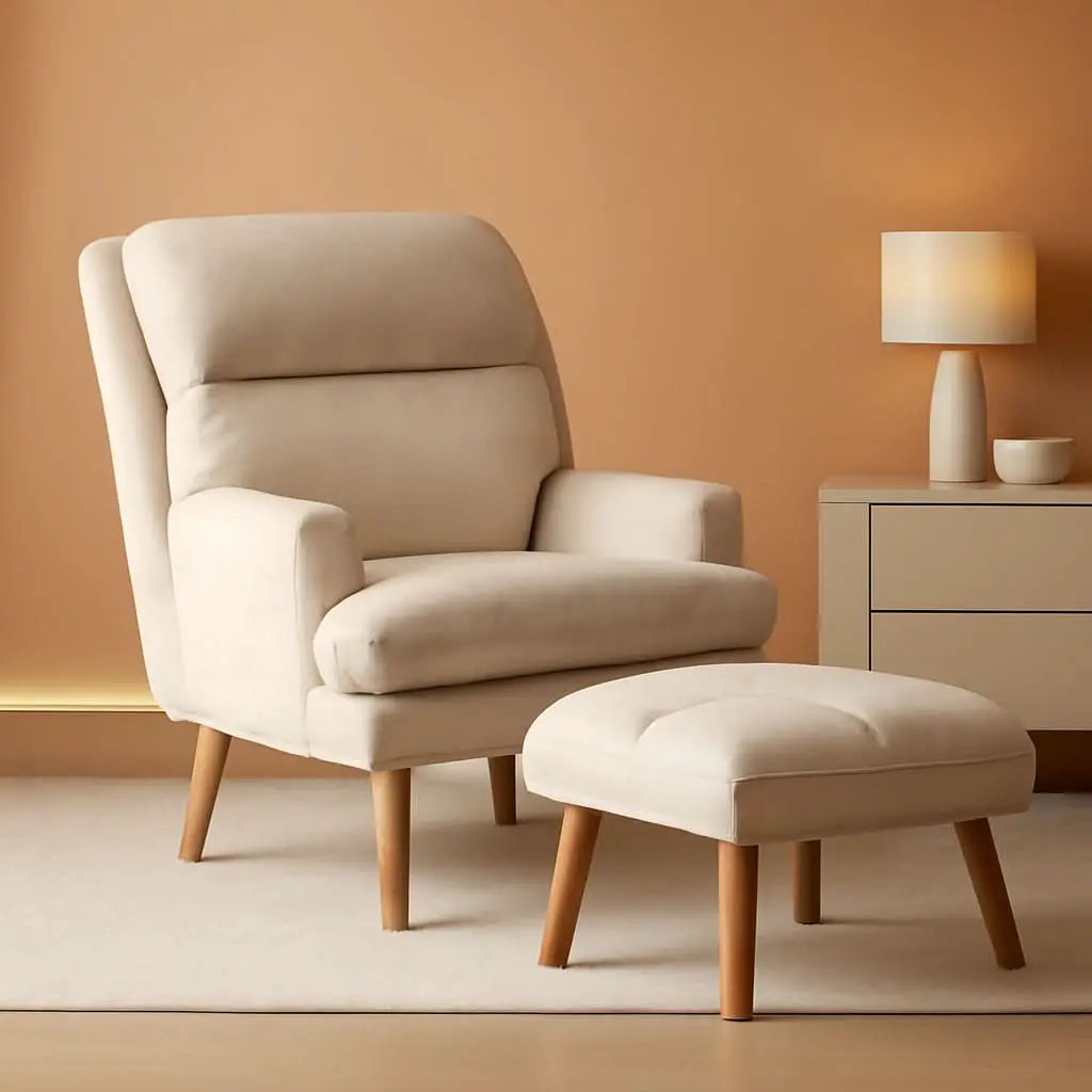 Beige Accent Chair With Ottoman Adjustable Backrest from PriceLows™