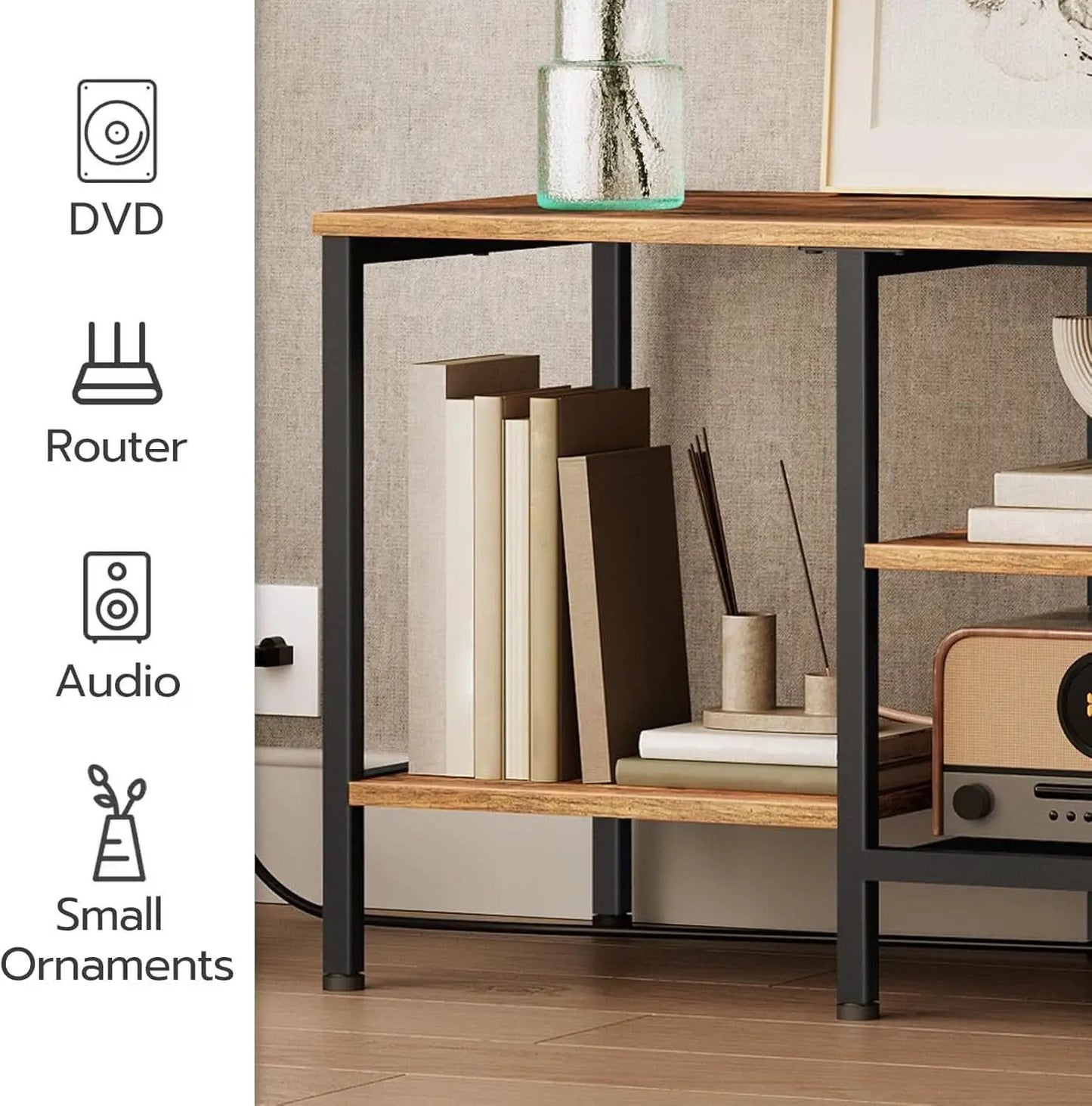 TV Stand With Power Outlets For 65 Inch TV Open Shelves from PriceLows™