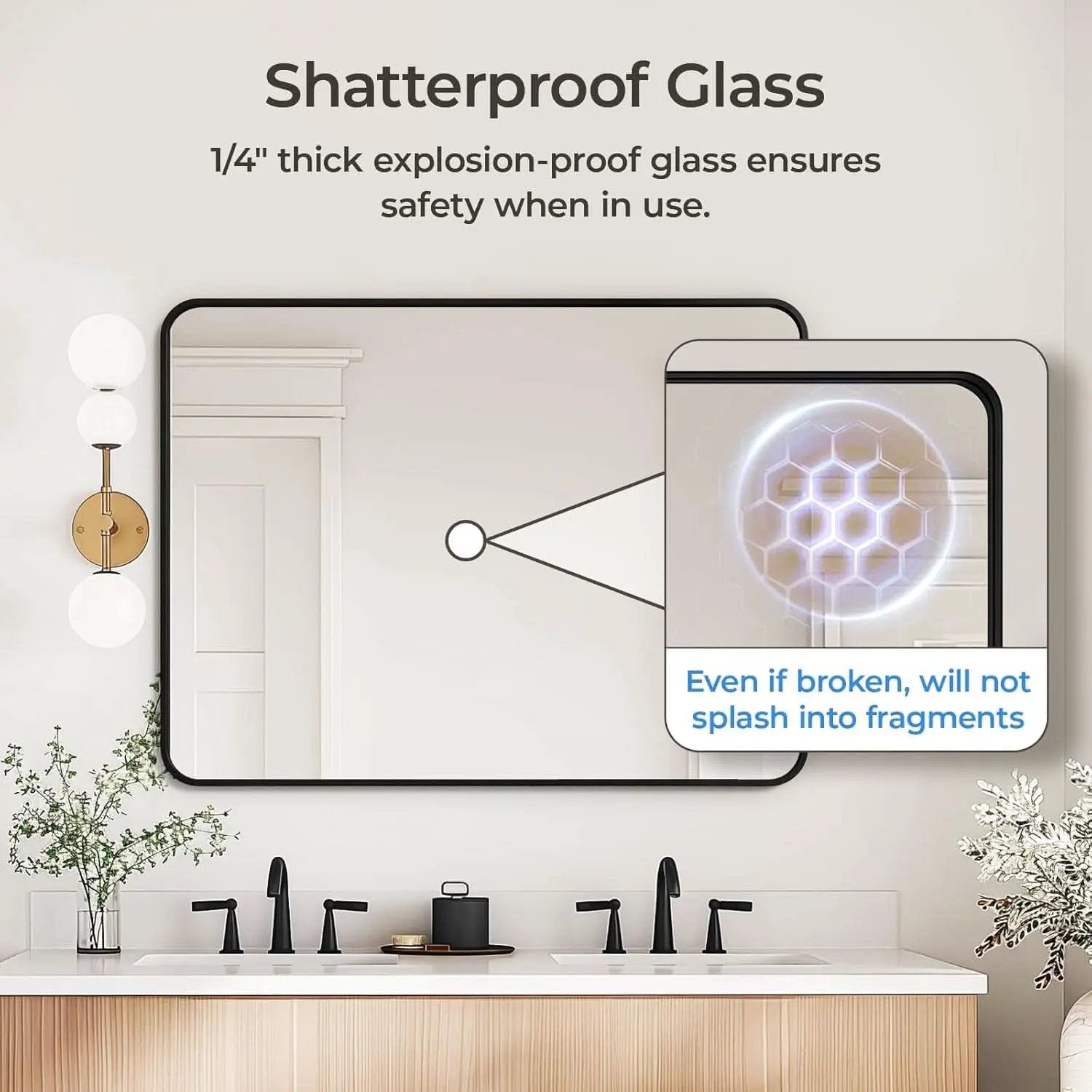 Black 30x40 Inch Rectangle Metal Frame Bathroom Vanity Mirror Wall Mounted from PriceLows™