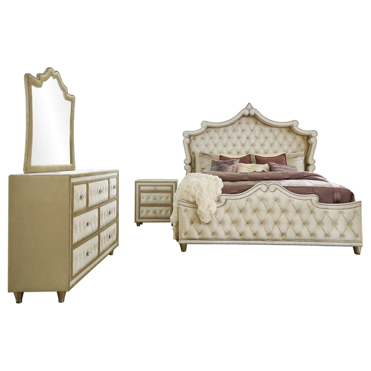 Antonella 4-piece Eastern King Bedroom Set | 4-Piece Set | Crystal | Ivory