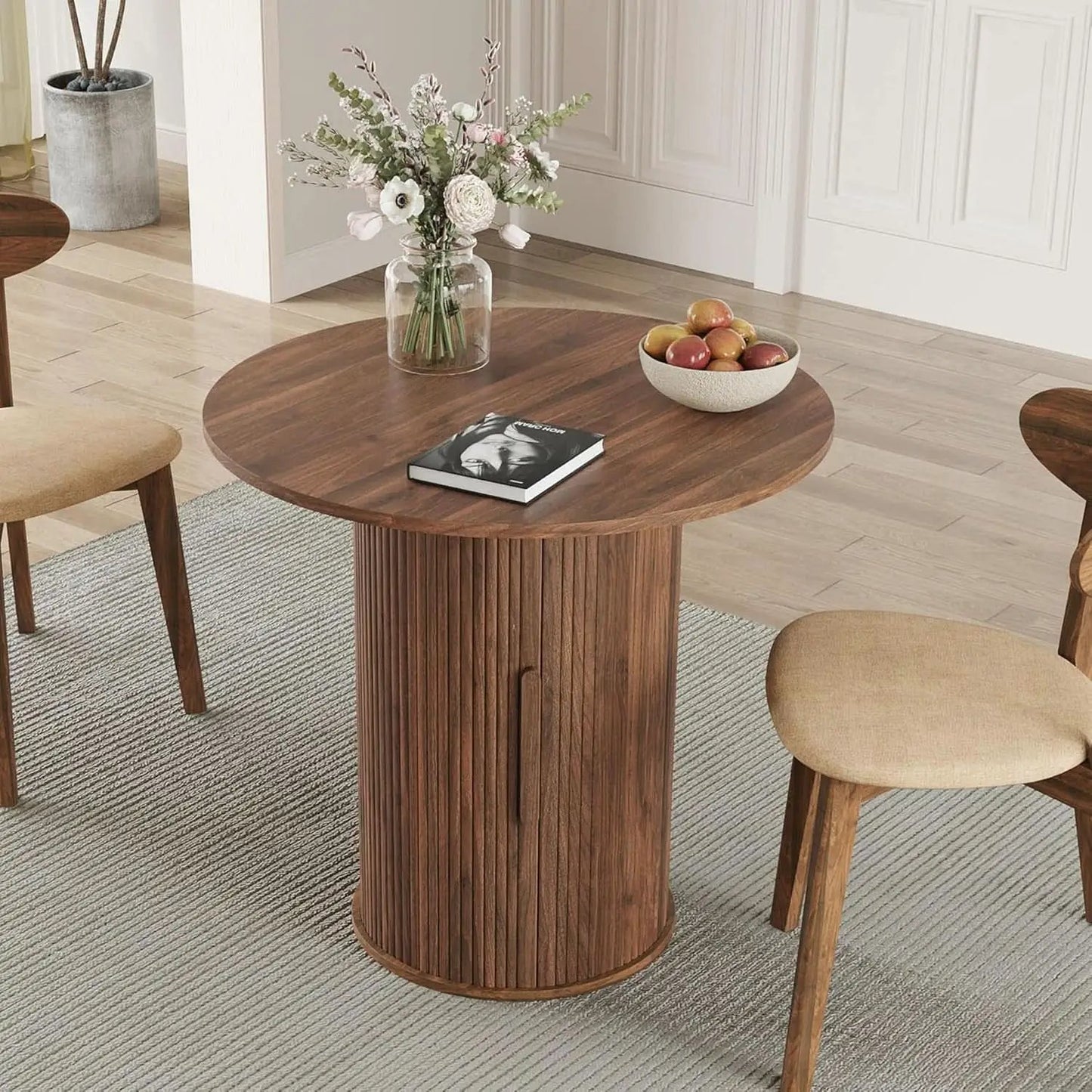 31.5 Inch Walnut Round Dining Table For Two To Four from PriceLows™