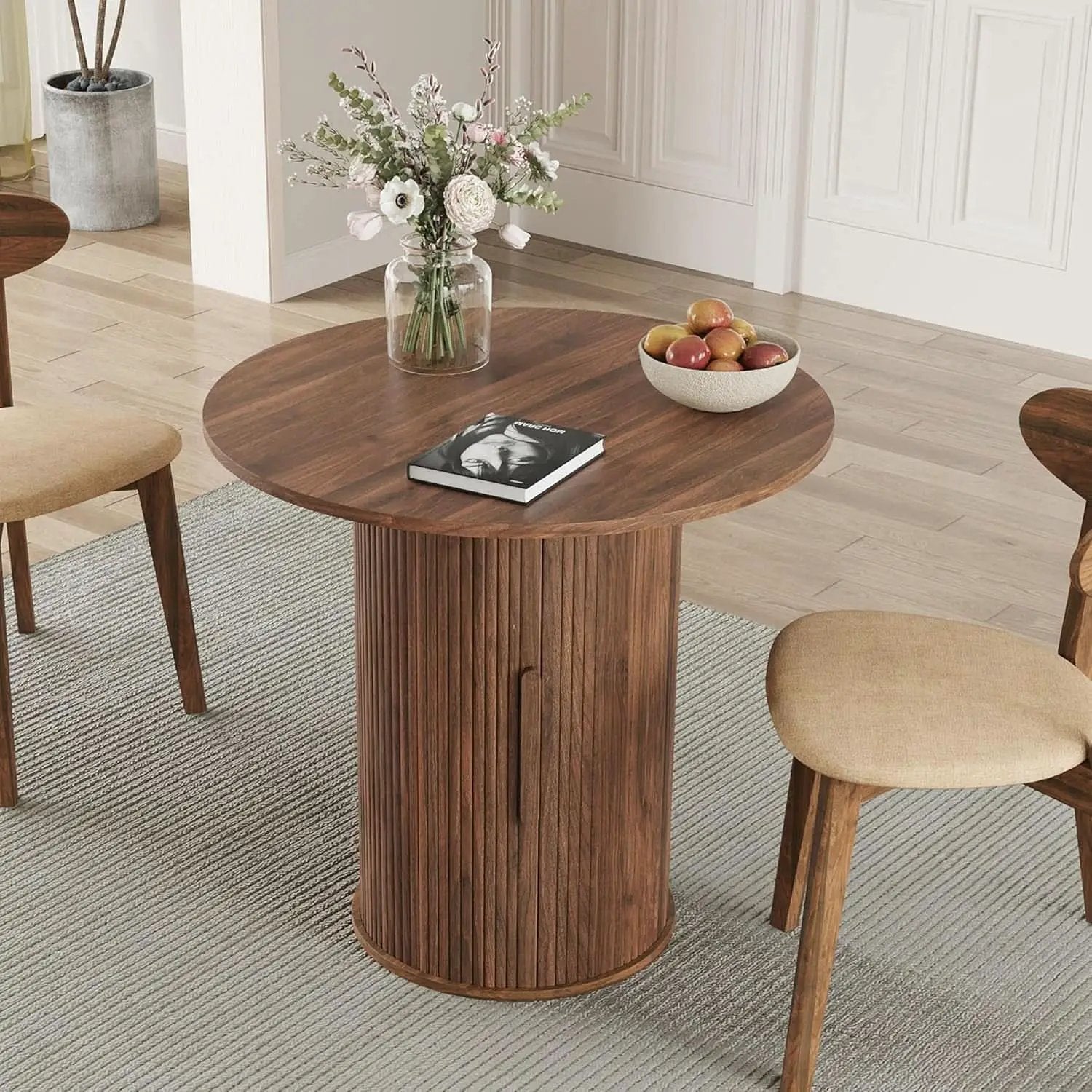 31.5 Inch Walnut Round Dining Table For Two To Four from PriceLows™