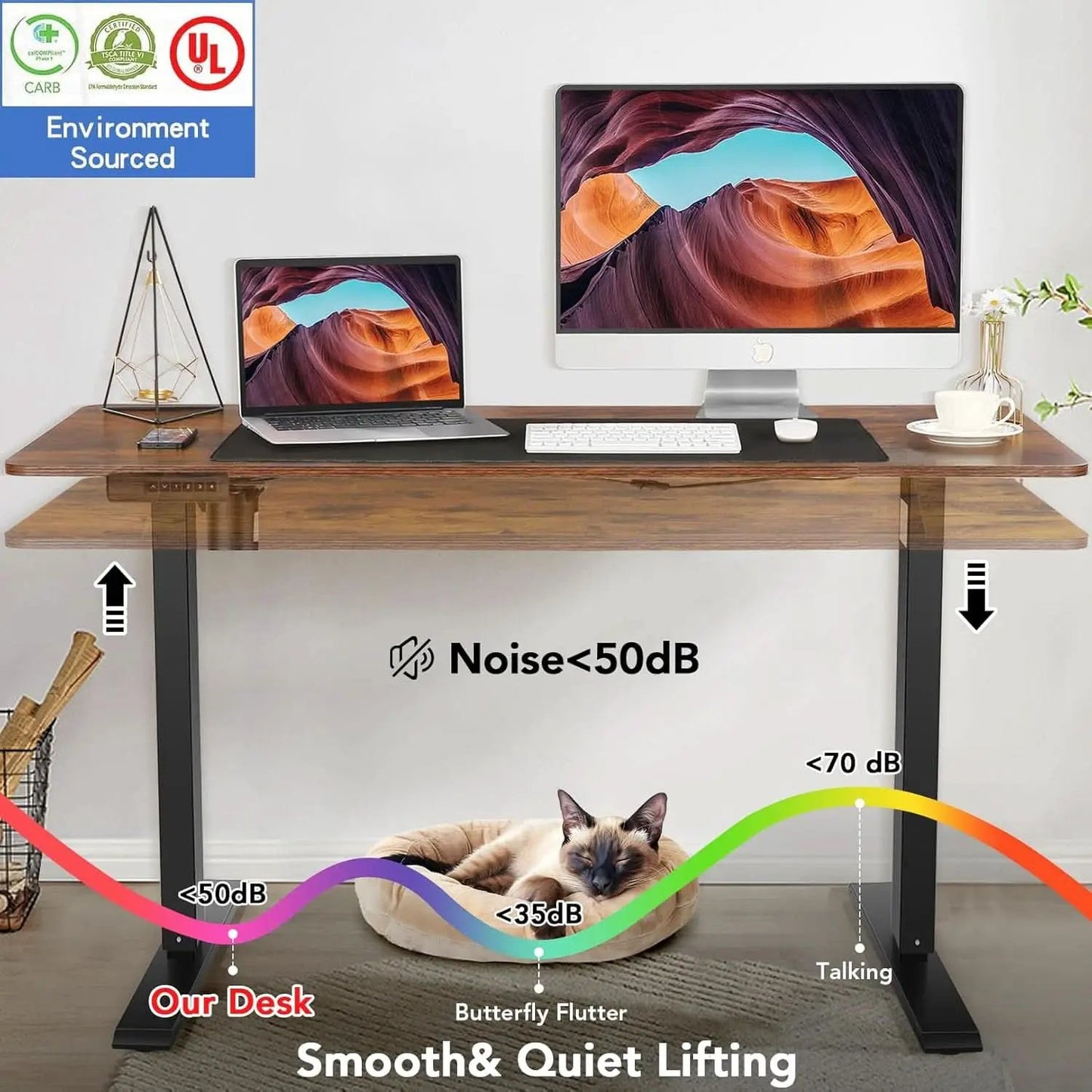 Electric Standing Desk 55x24 Inches Brown Height Adjustable from PriceLows™