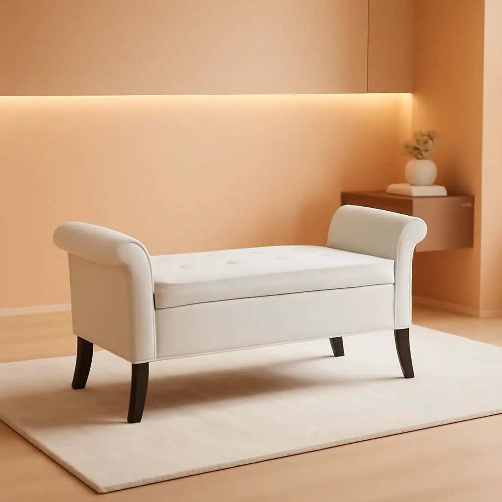 Fifty TwoInches Durable White Upholstered Storage Ottoman Bench from PriceLows™