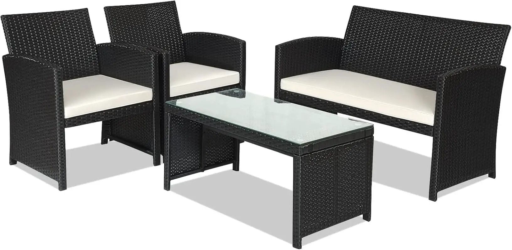 Rattan Outdoor Patio Furniture Set 4 Piece White Cushions from PriceLows™
