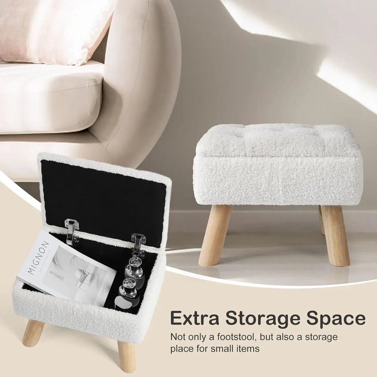 Cream Velvet Storage Ottoman With Extra Cushioning from PriceLows™