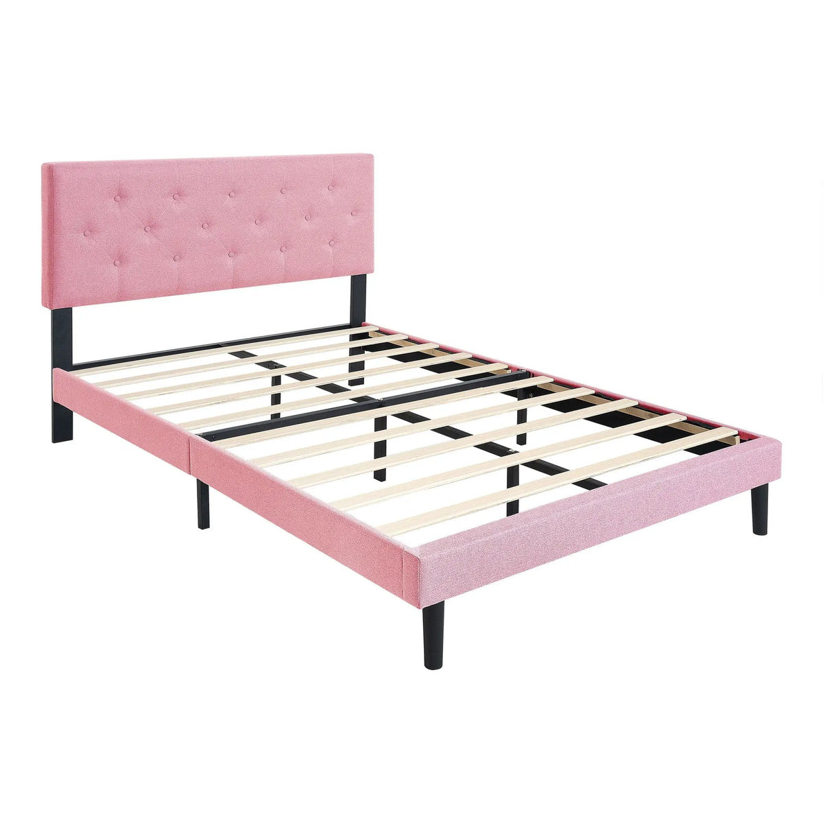 Platform Bed Frame | Button Tufted Headboard | Box Spring Free