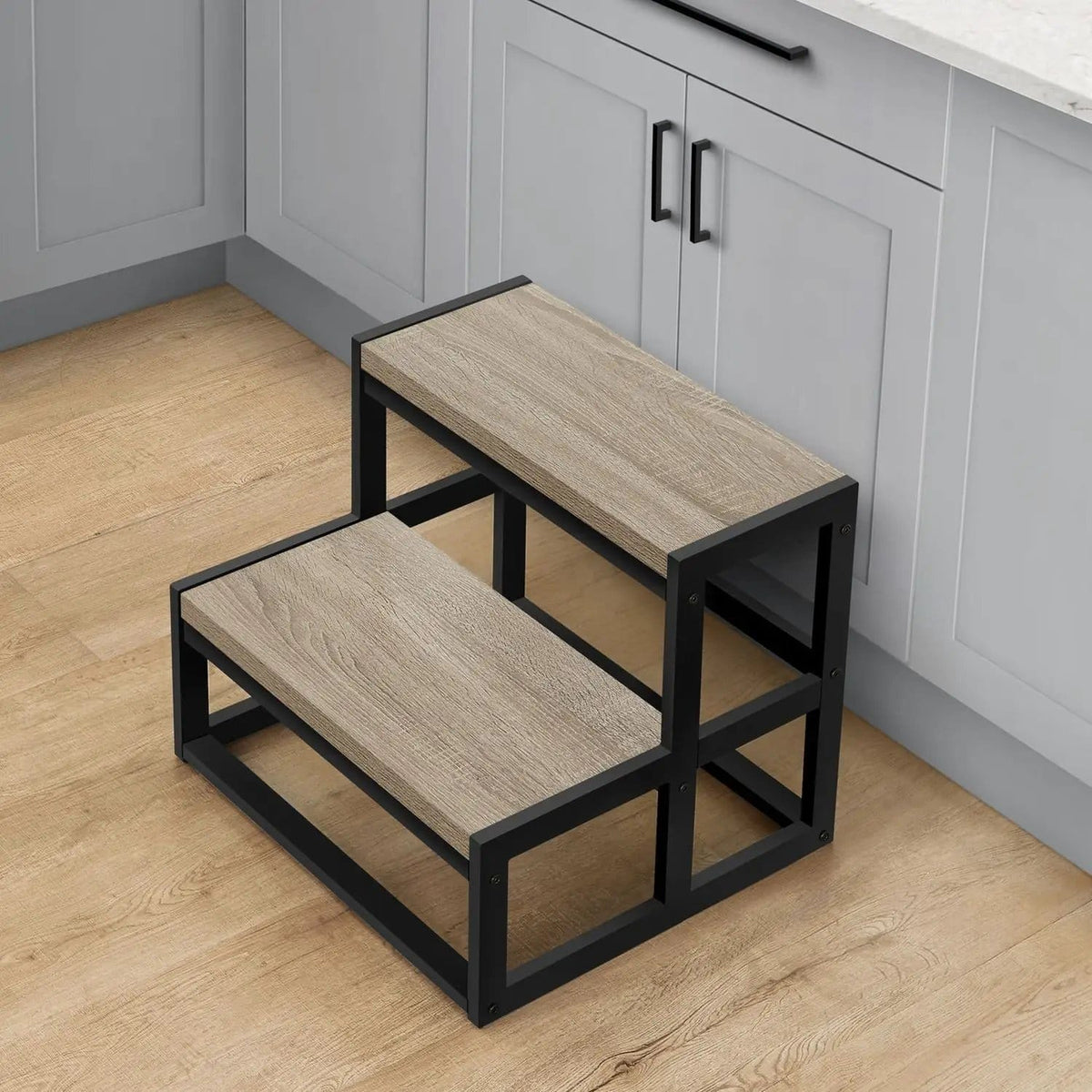 Ladder, Step Stool, Contemporary - | 17.5 x 16 x 15 in | Metal & Wood | Taupe