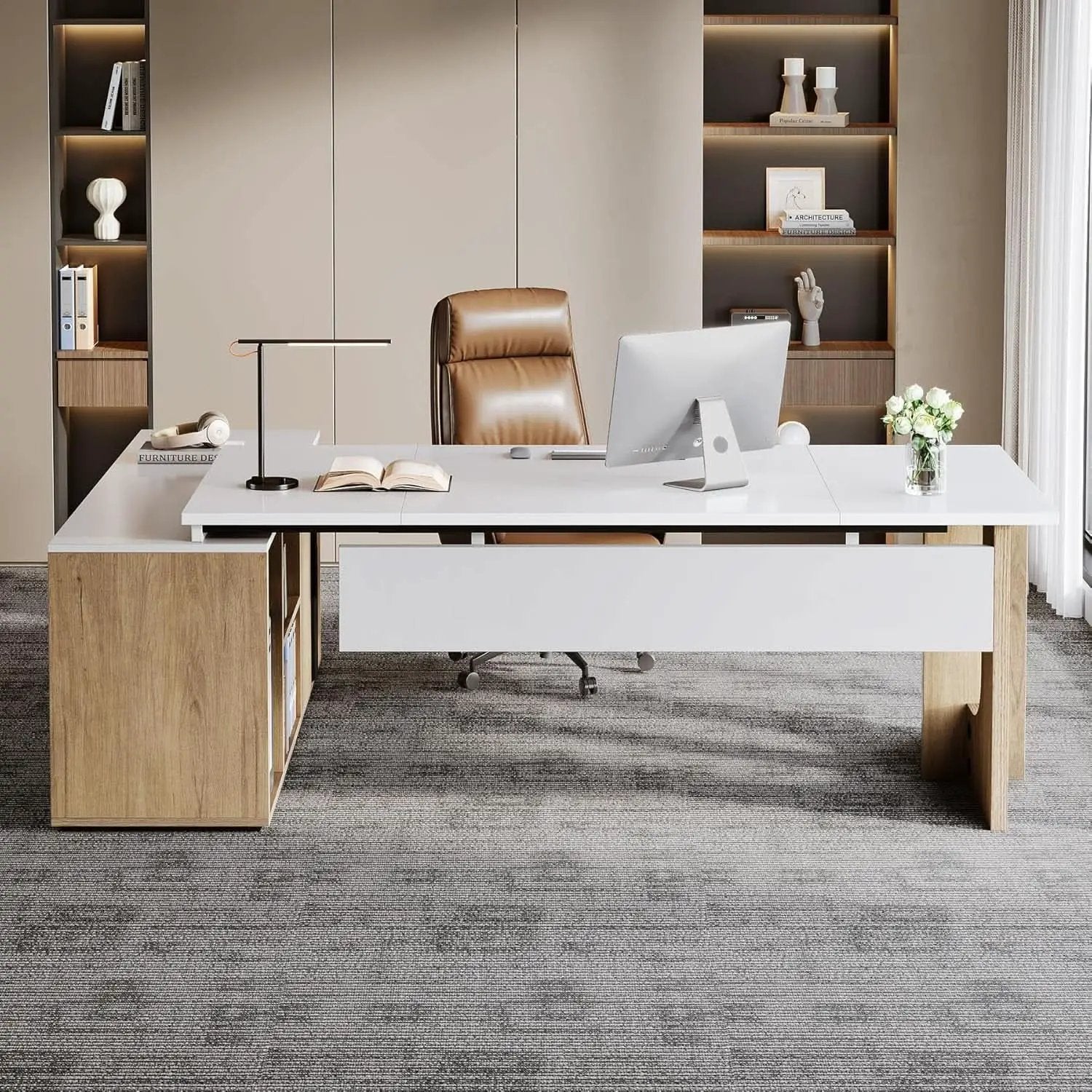 Premium White Engineered Wood Corner Desk 74.8 Inches from PriceLows™