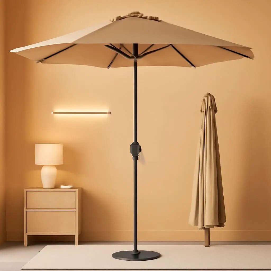 10 Foot Outdoor Steel Polyester Patio Umbrella Tan With Crank Tilt And Table Compatible from PriceLows™