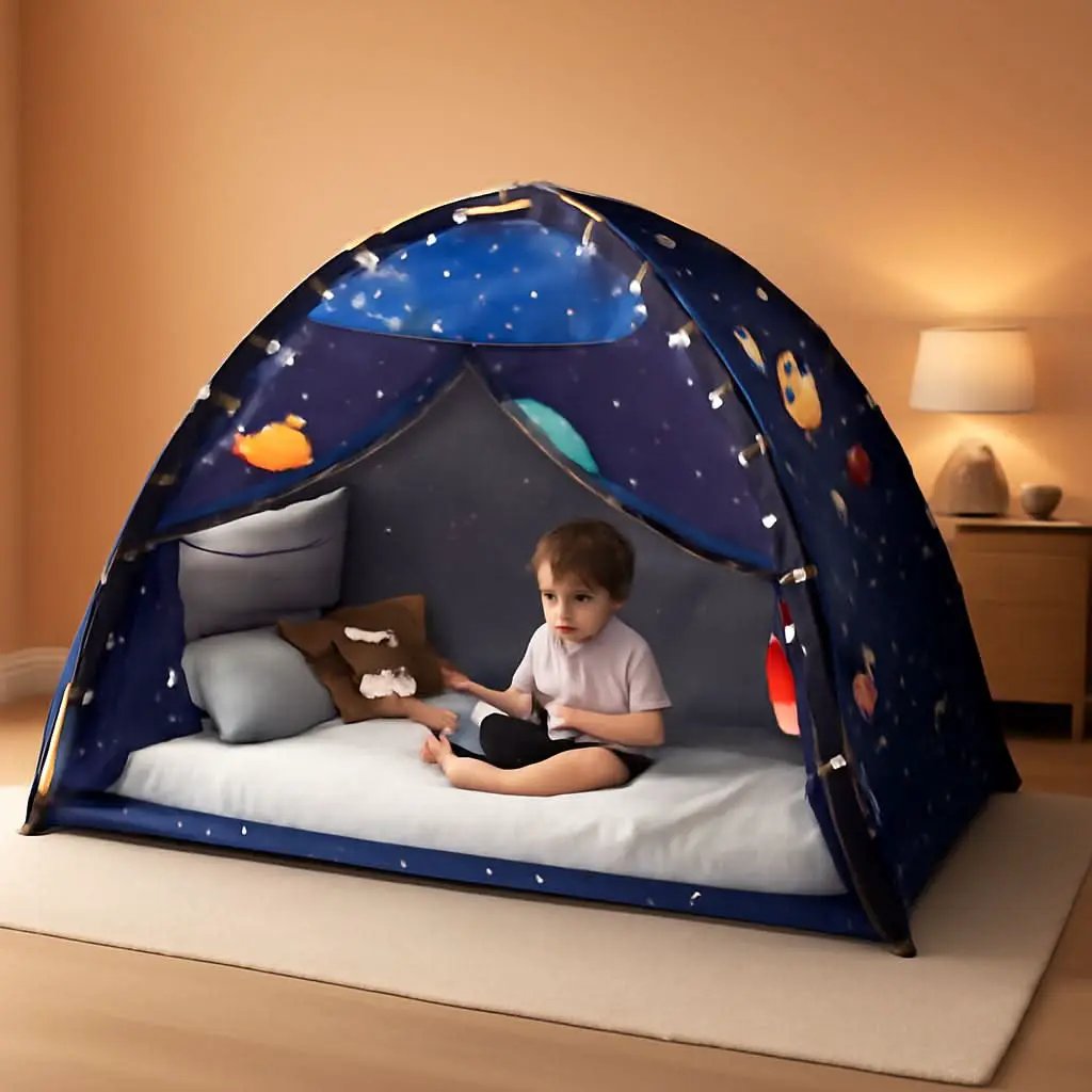 Twin Bed Tent Canopy Blue Black out Privacy Indoor Play house For Kids from PriceLows™