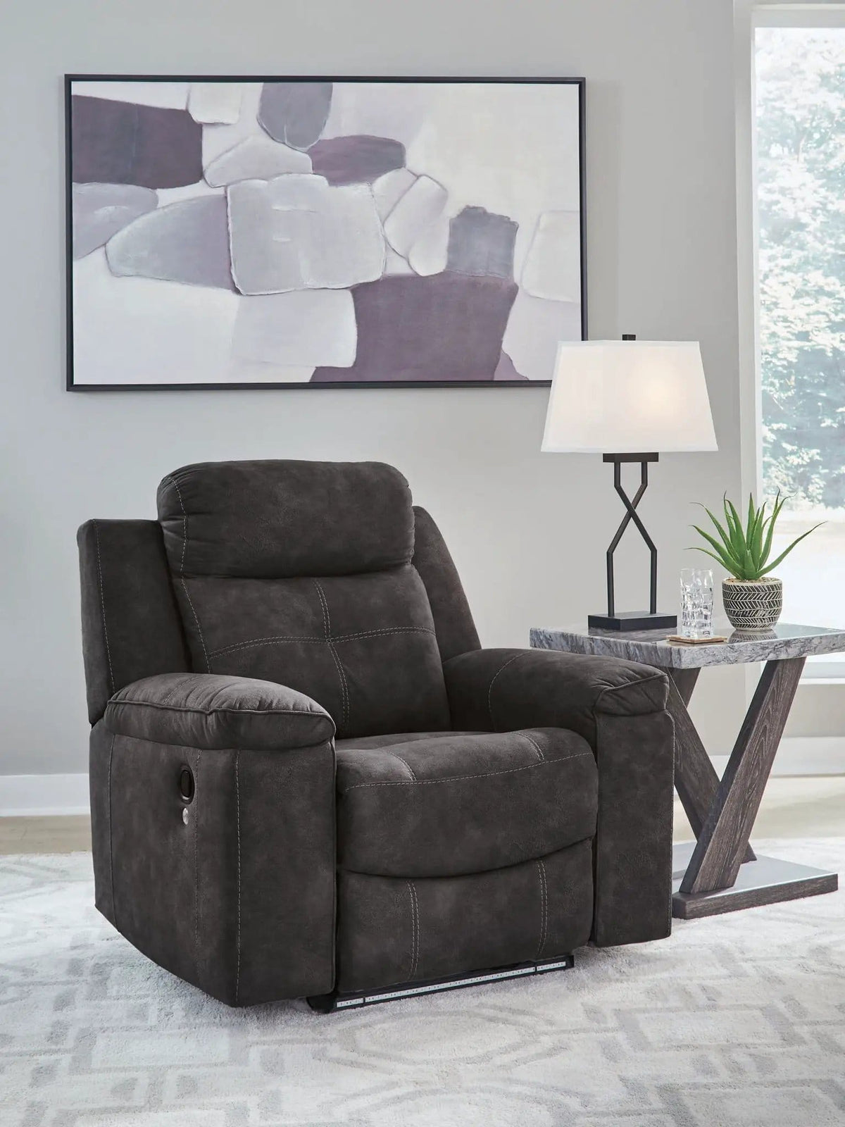 Brysonview Zero Wall Recliner Reclining Chair | 41 x 40 x 41 in | Faux Leather & Metal | Charcoal