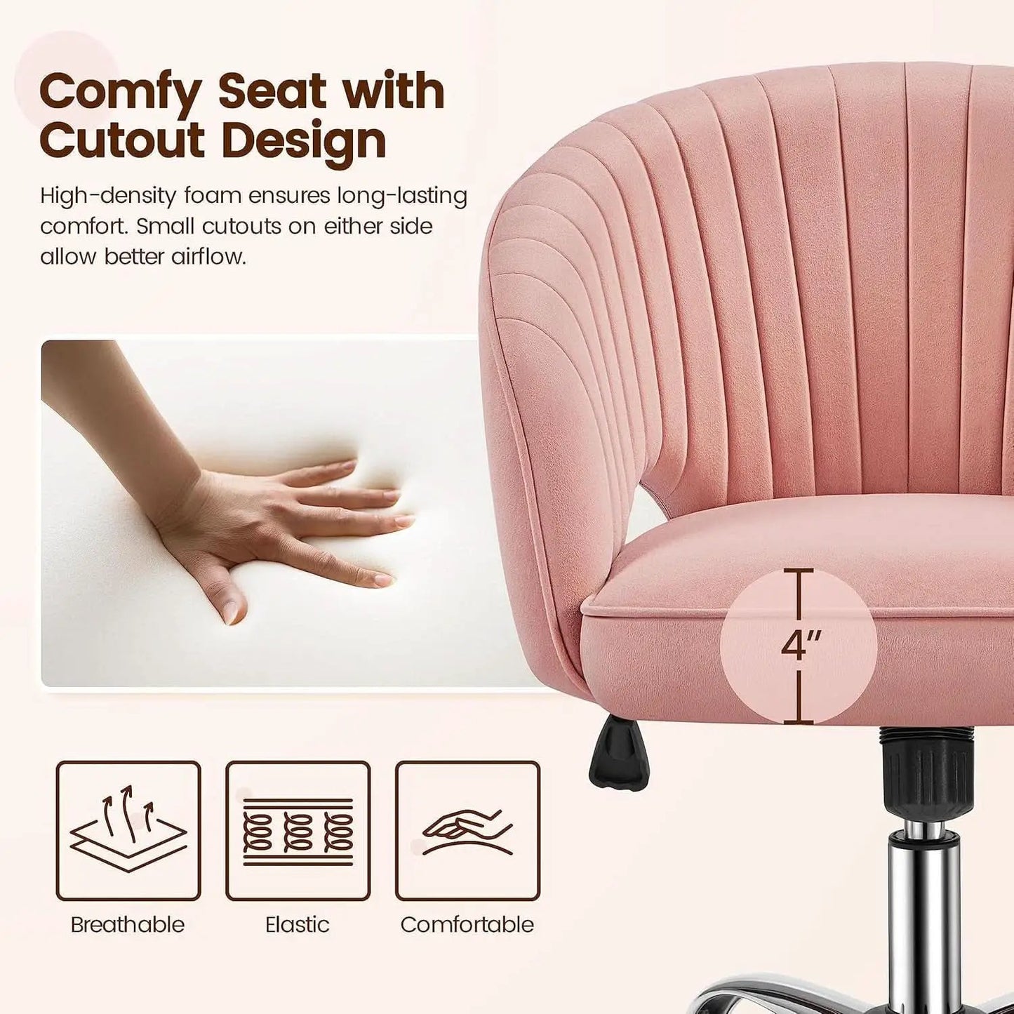 Pink Velvet Desk Chair Backrest Office Chair Modern from PriceLows™