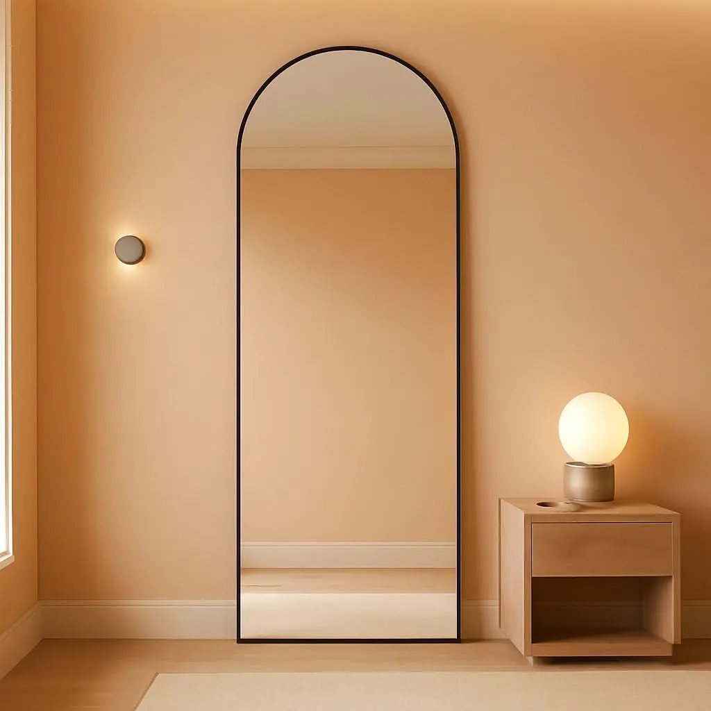 58x19 Inch Arched Floor Standing Full Length Mirror Black from PriceLows™