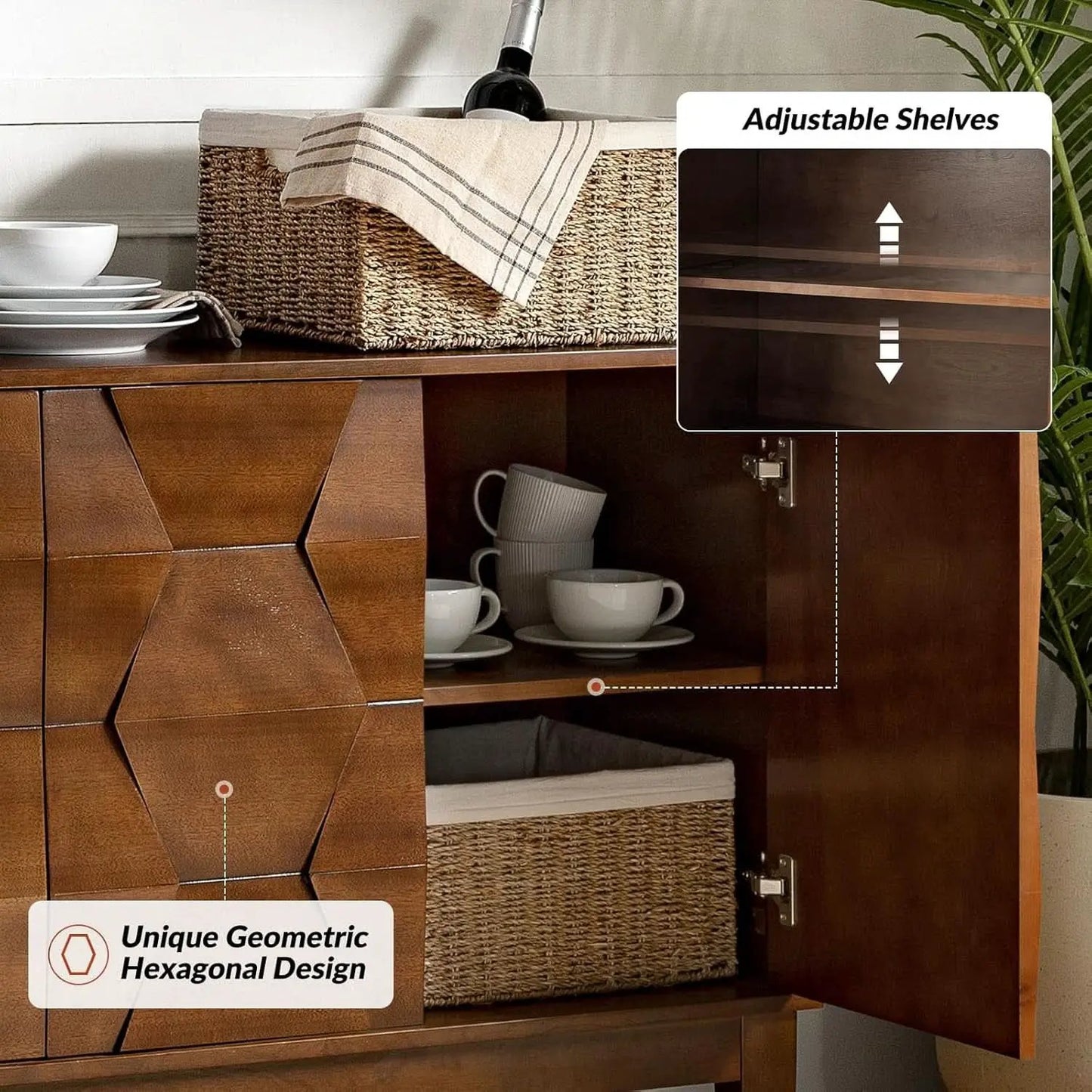 Walnut Mid Century Sideboard Buffet With Solid Wood Legs from PriceLows™