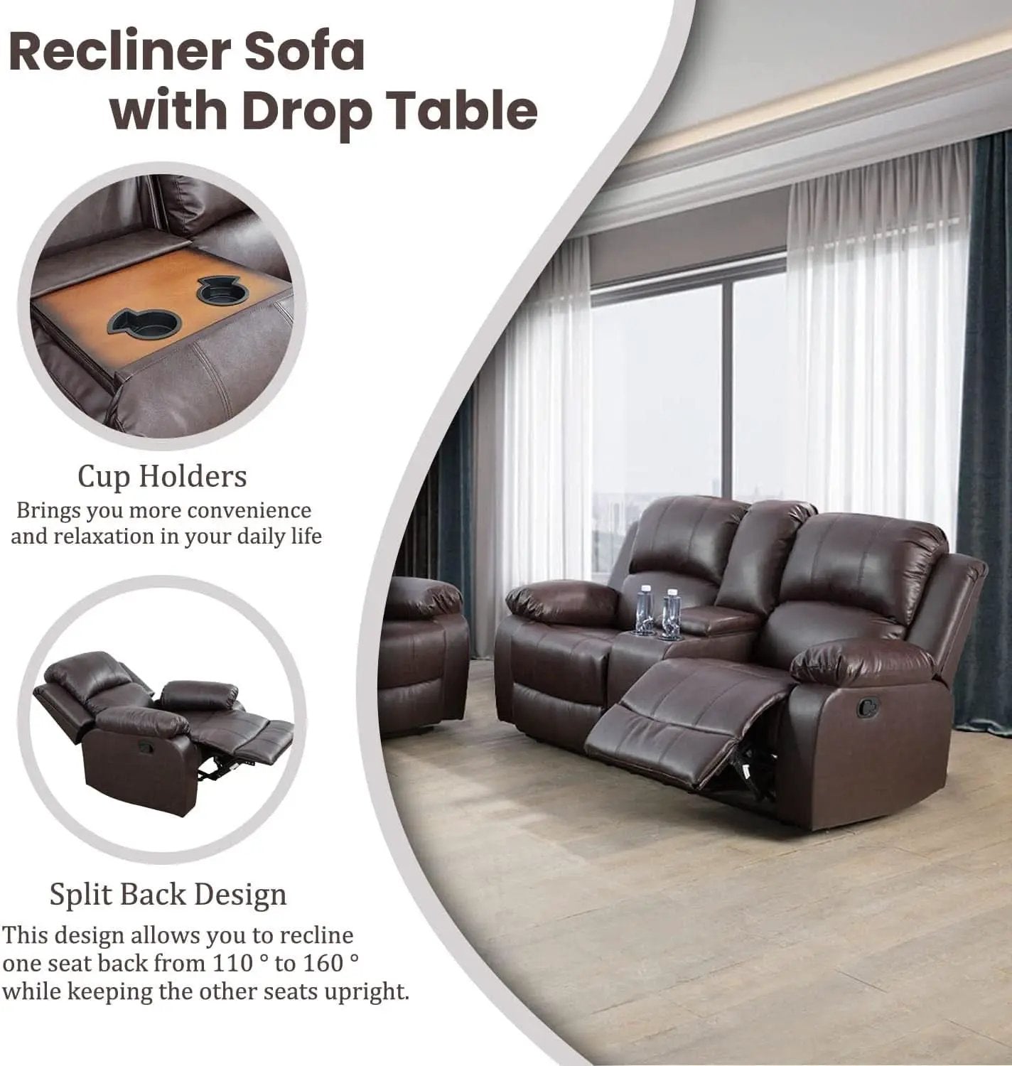 Manual Recliner Sofa Set Brown Three Piece Living Room Furniture from PriceLows™