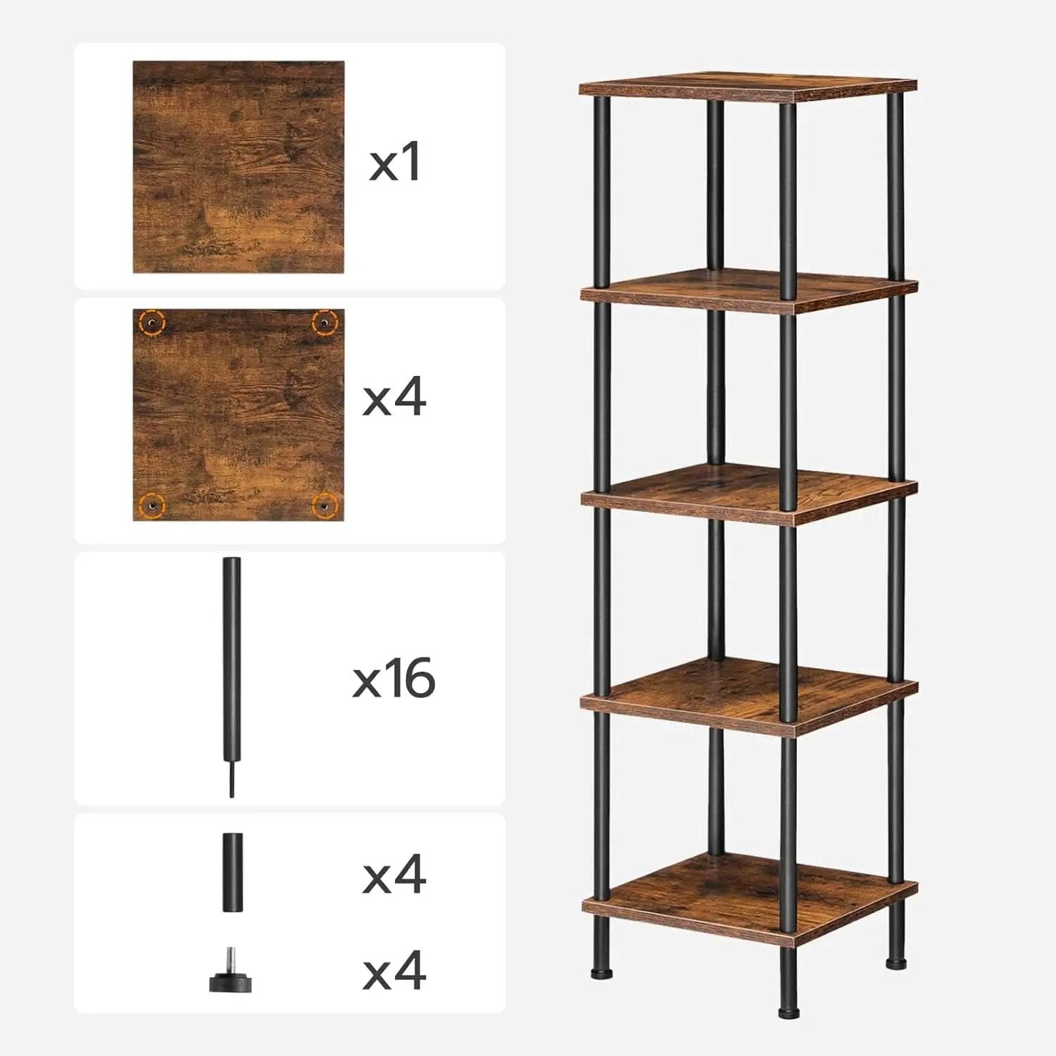 Five Tier Corner Shelf Stand Rustic Brown And Black Bookcase from PriceLows™